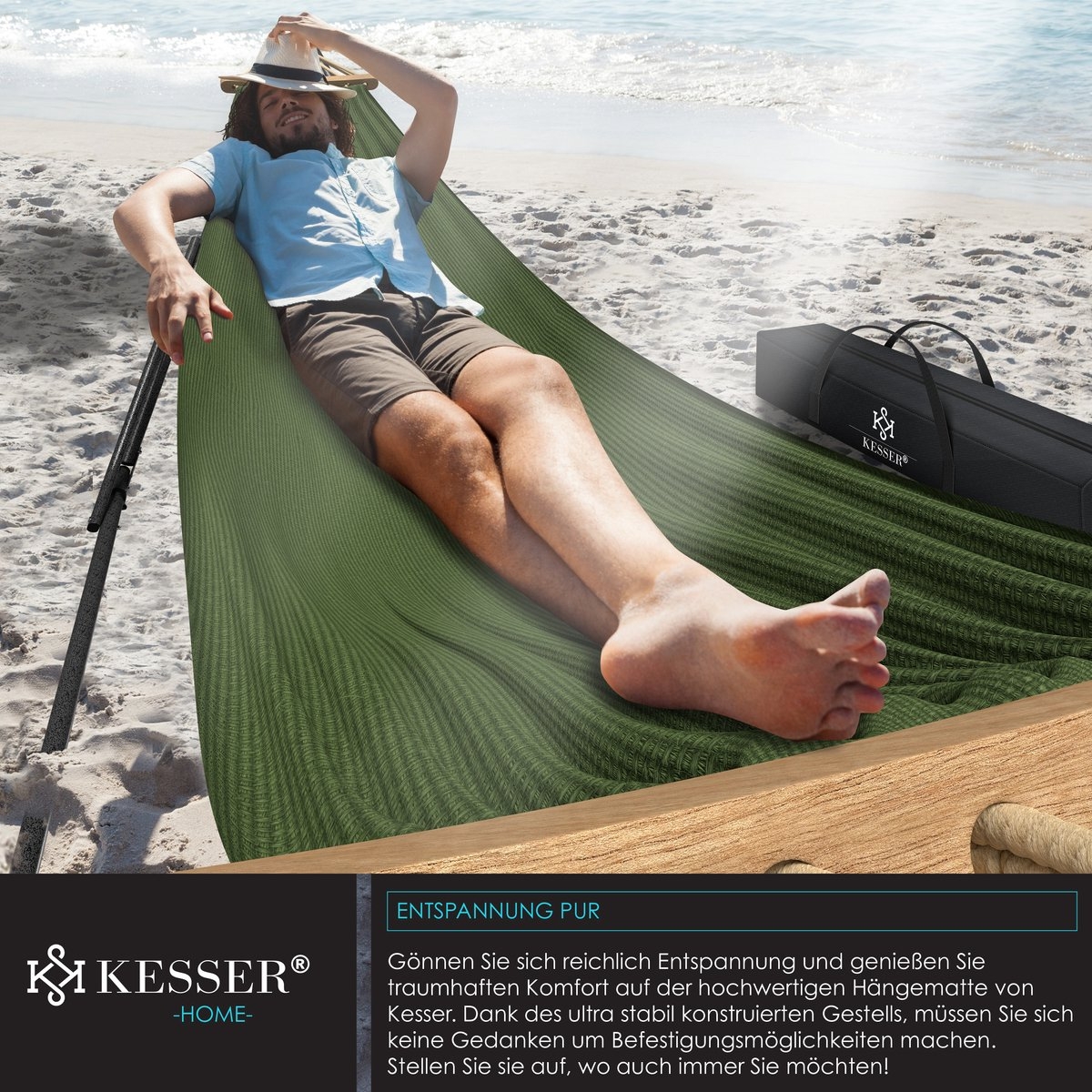 Hangmat Vill - metalen frame - lengte 255 cm - 120kg draagvermogen - groen - Afbeelding 5