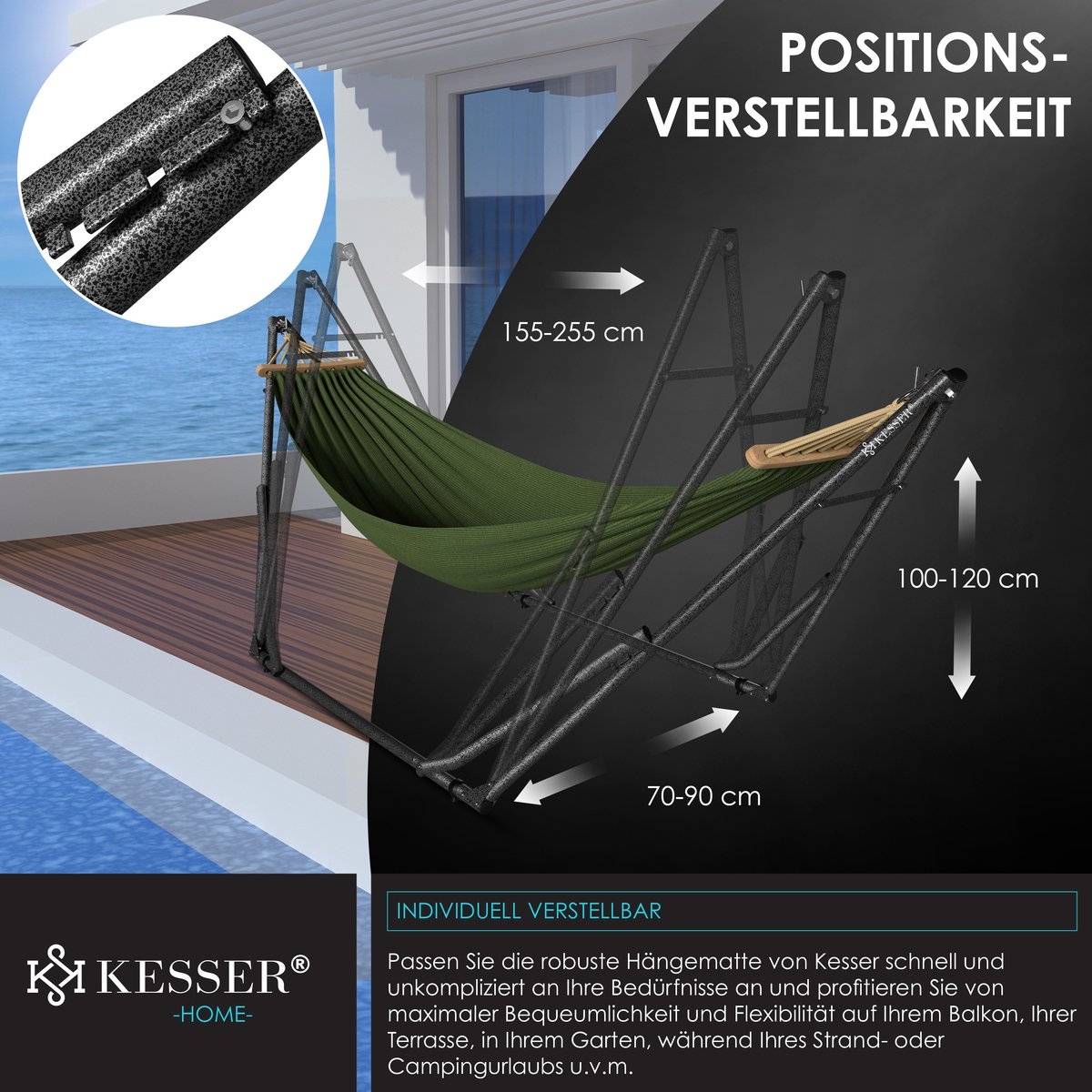 Hangmat Vill - metalen frame - lengte 255 cm - 120kg draagvermogen - groen - Afbeelding 8