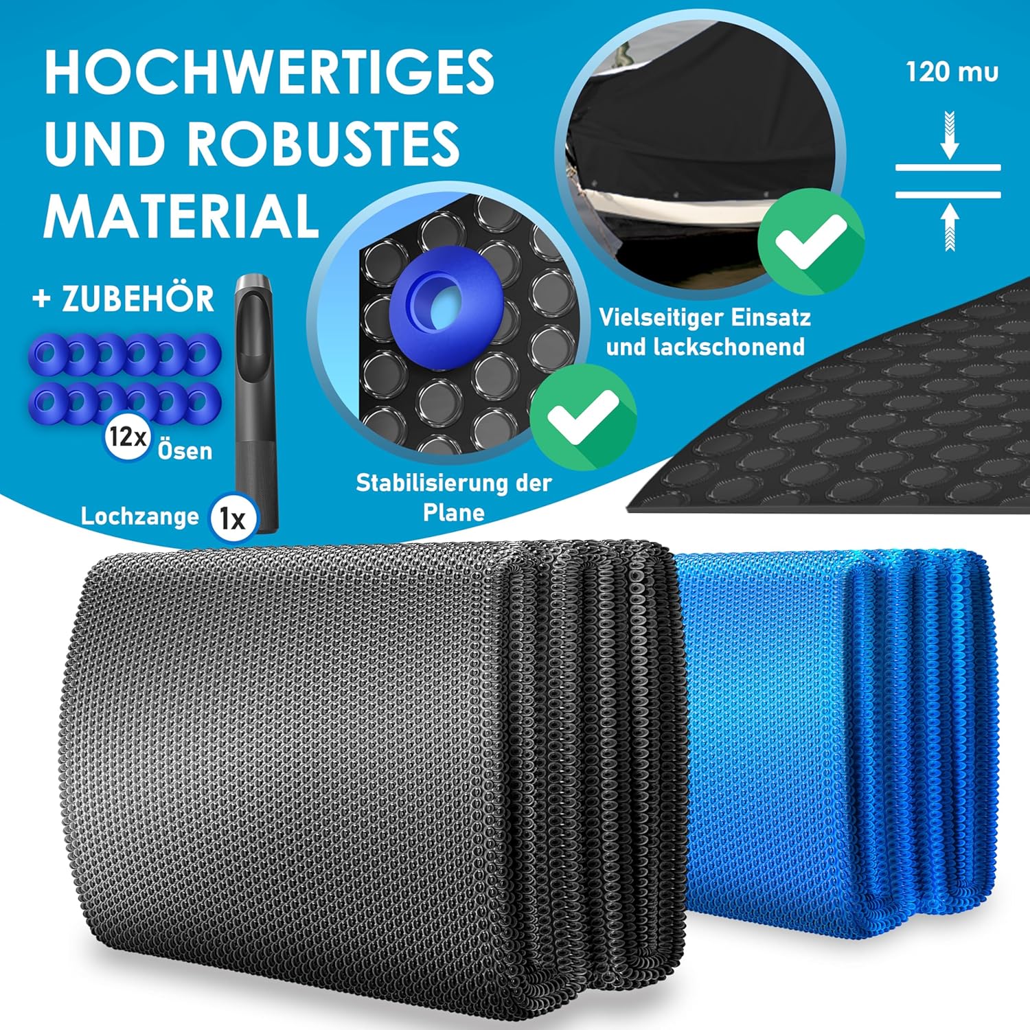 Zwembadafdekhoes / zwembad zonnezeil - rond - 427 cm diameter - zwembadverwarming - 12 ogen - schaar