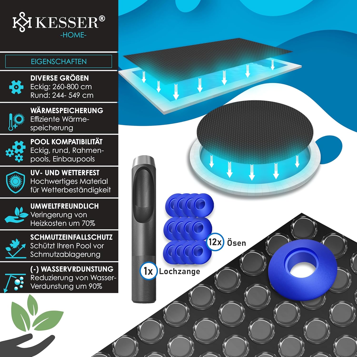 Zwembadafdekhoes / zwembad zonnezeil - rond - 427 cm diameter - zwembadverwarming - 12 ogen - schaar - Afbeelding 3