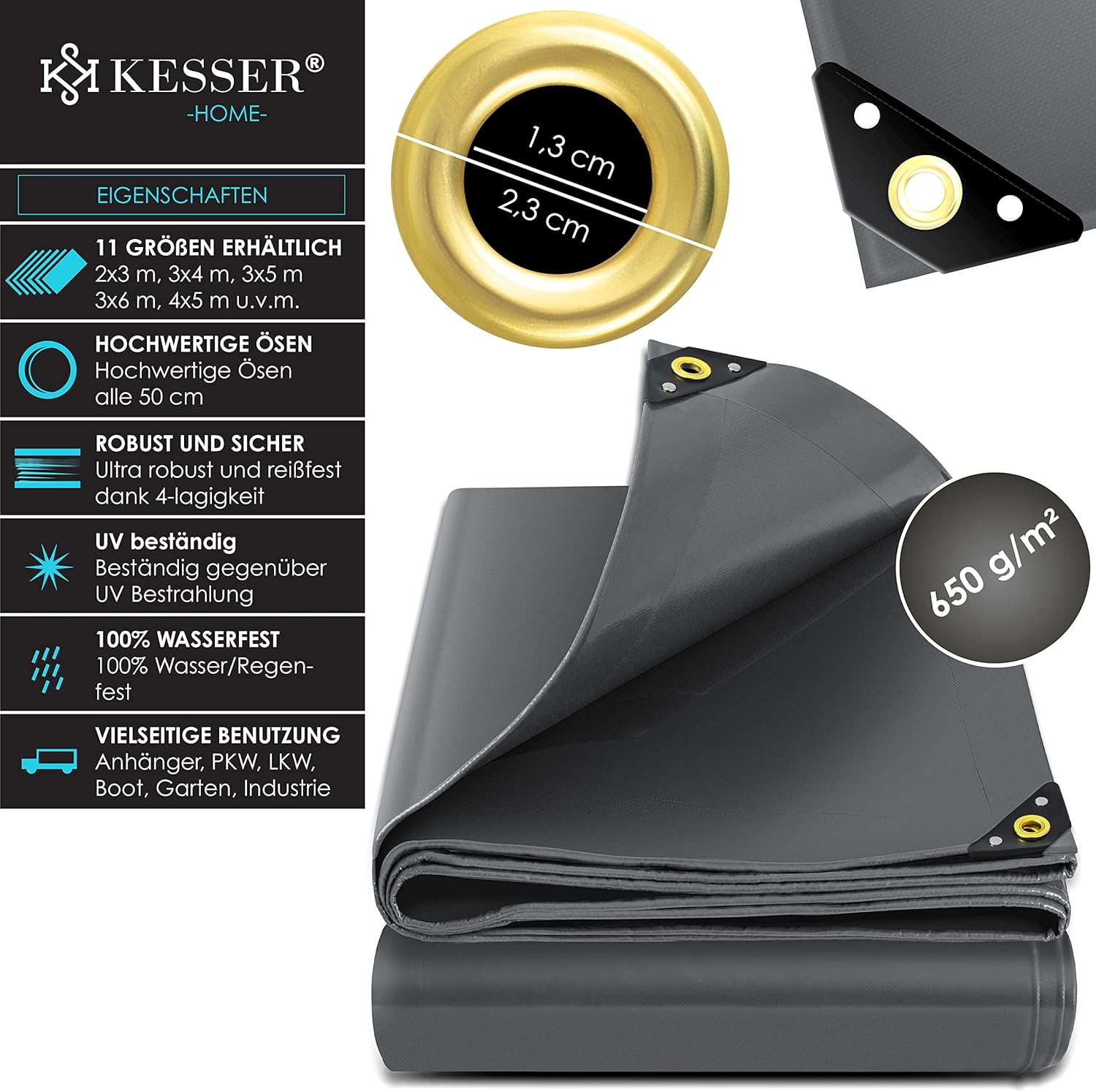 Premium afdekzeil - 700 x 400 cm met oogjes - 650 g/m² - pvc - waterdicht en scheurvast - universeel - Afbeelding 2