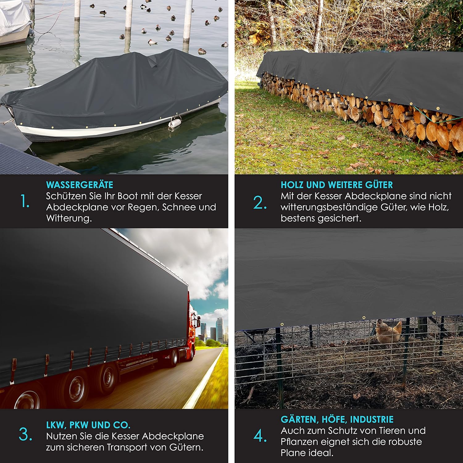 Premium afdekzeil - 700 x 400 cm met oogjes - 650 g/m² - pvc - waterdicht en scheurvast - universeel - Afbeelding 3