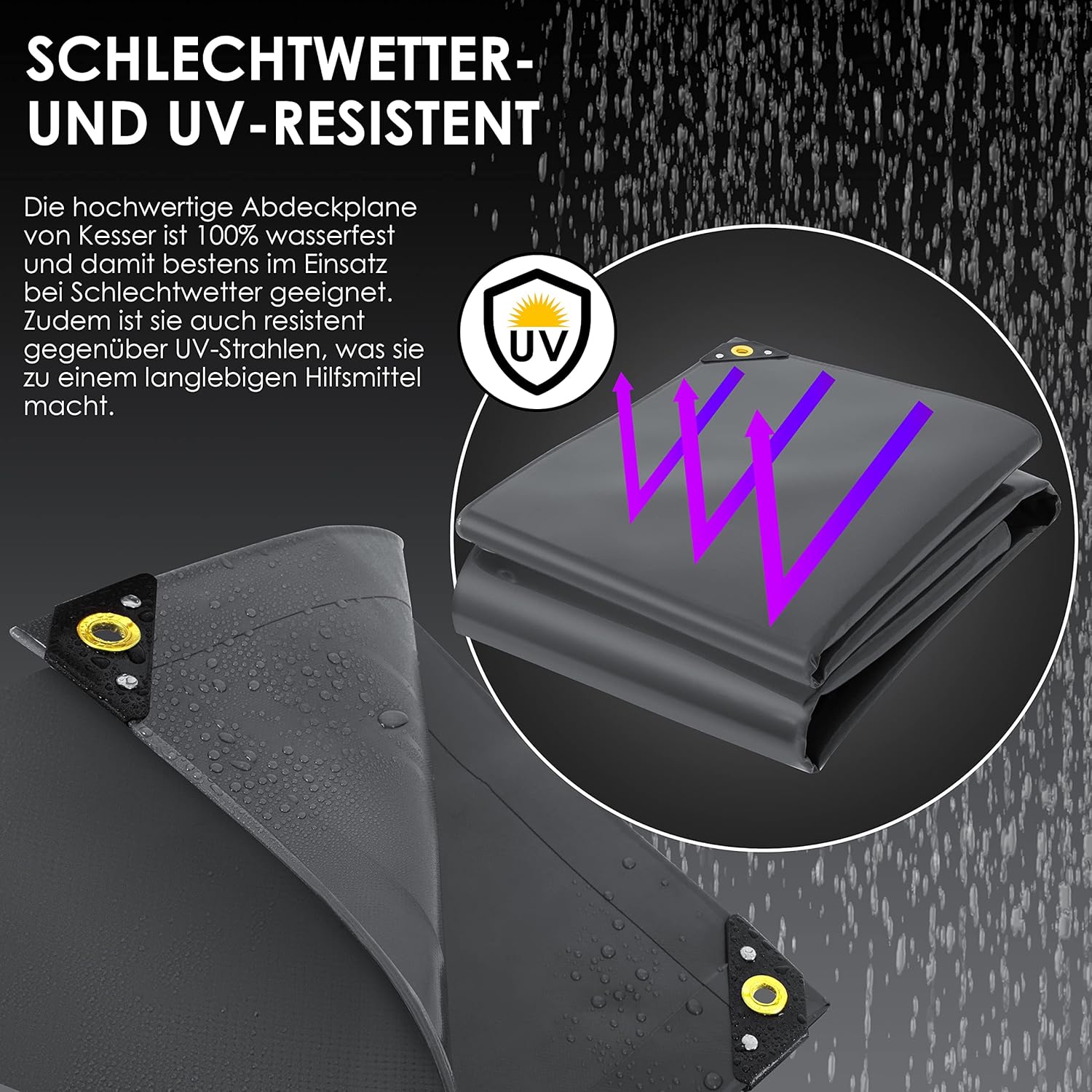 Premium afdekzeil - 700 x 400 cm met oogjes - 650 g/m² - pvc - waterdicht en scheurvast - universeel - Afbeelding 4