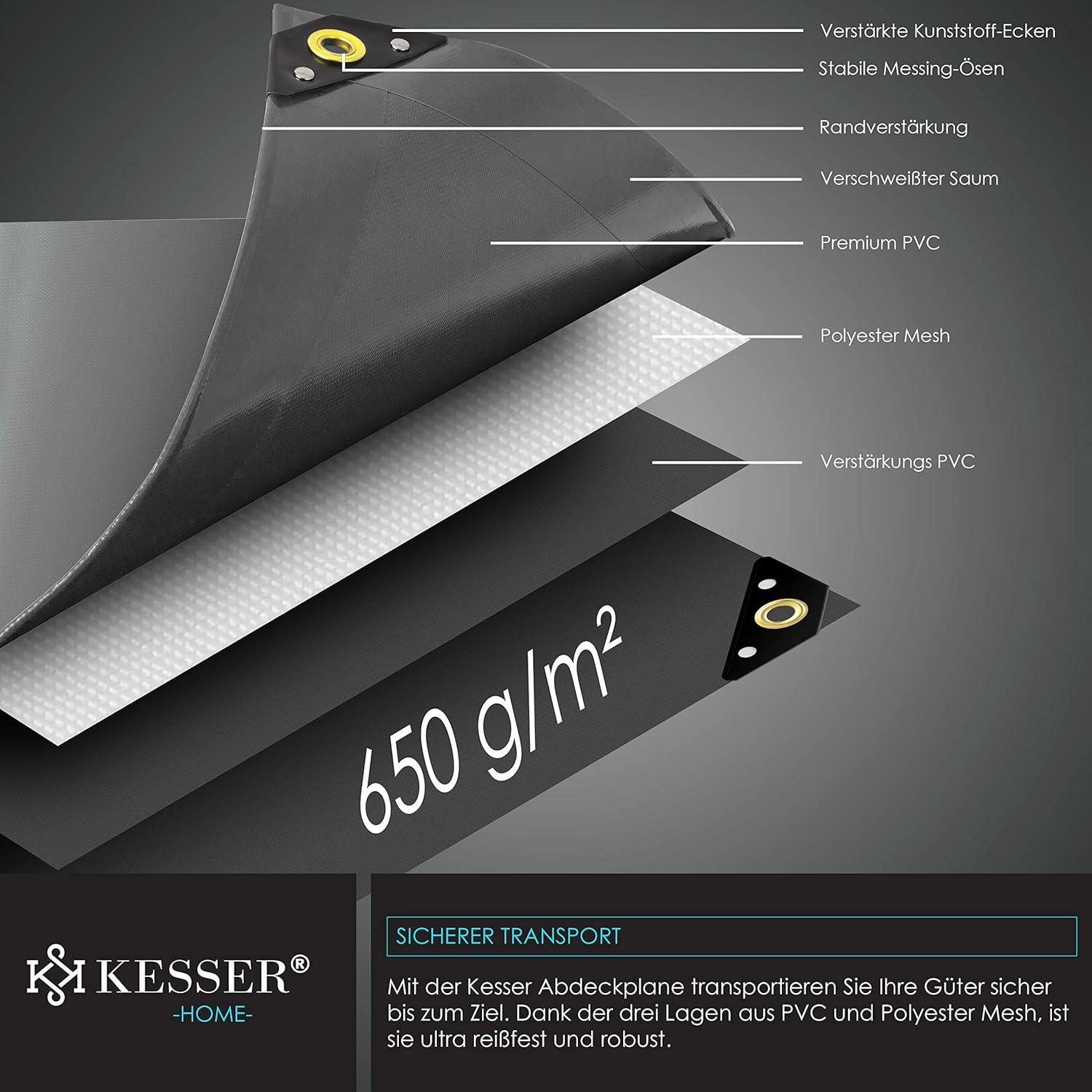 Premium afdekzeil - 700 x 400 cm met oogjes - 650 g/m² - pvc - waterdicht en scheurvast - universeel - Afbeelding 5