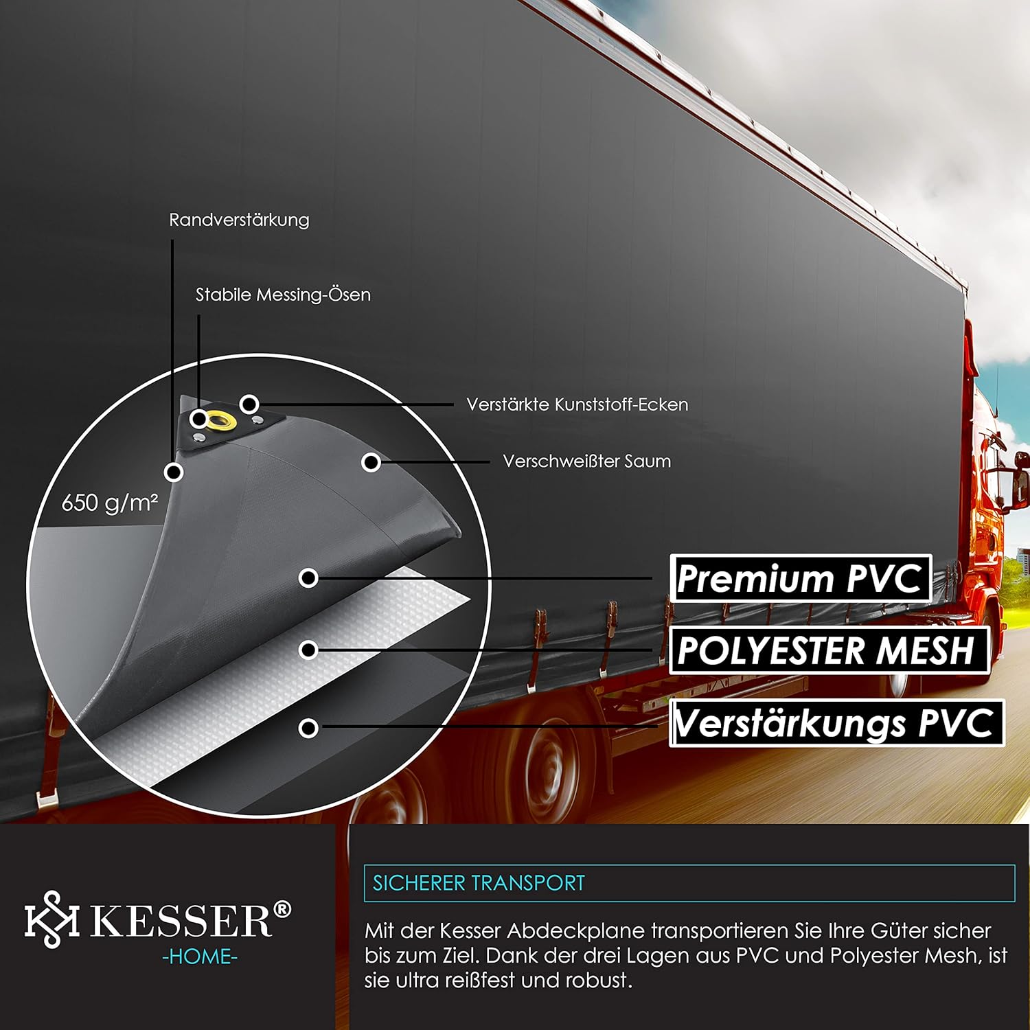 Premium afdekzeil - 700 x 400 cm met oogjes - 650 g/m² - pvc - waterdicht en scheurvast - universeel - Afbeelding 6