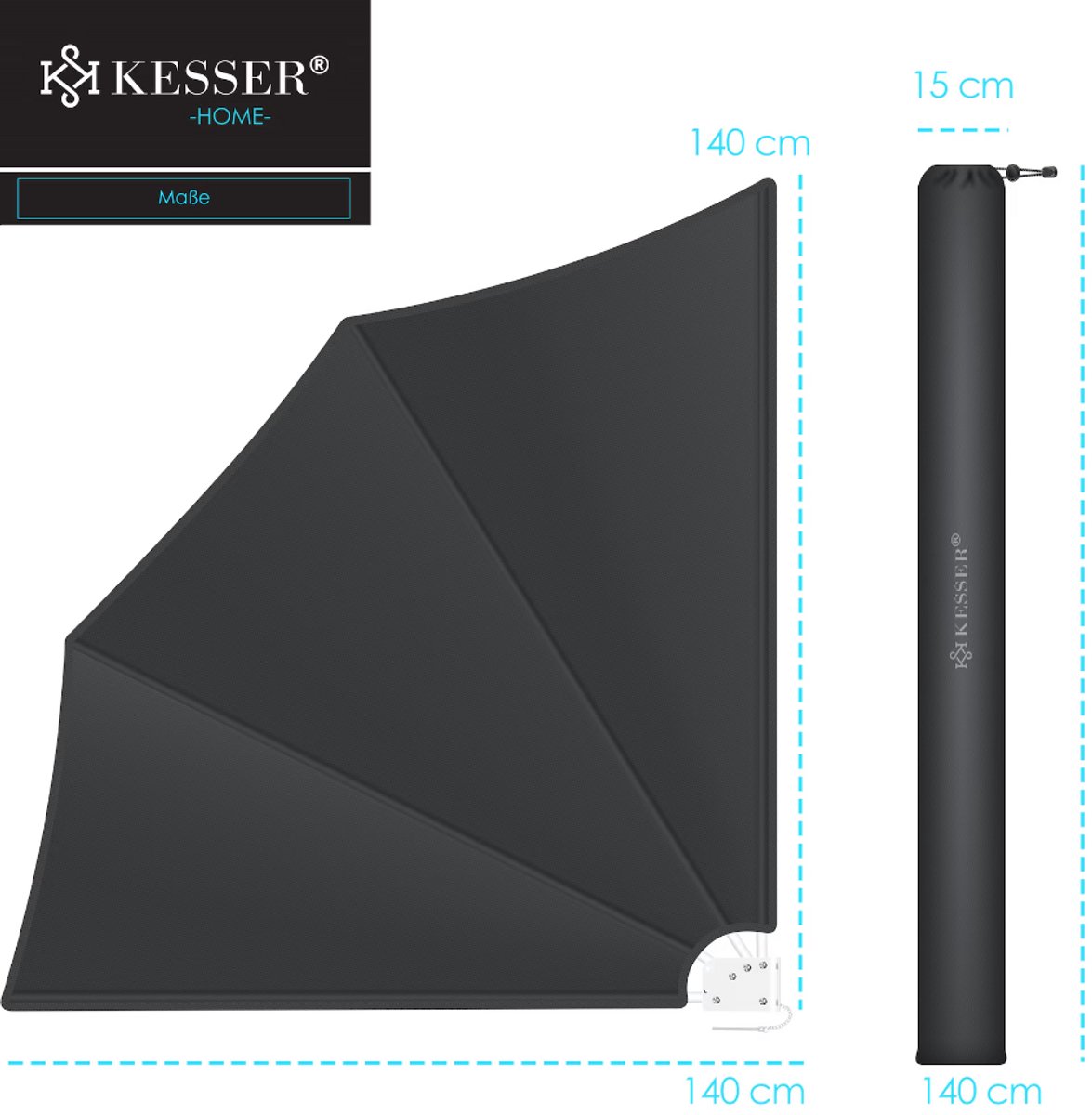 Balkonscherm opvouwbaar 140x140cm - met installatiemateriaal - donkergrijs