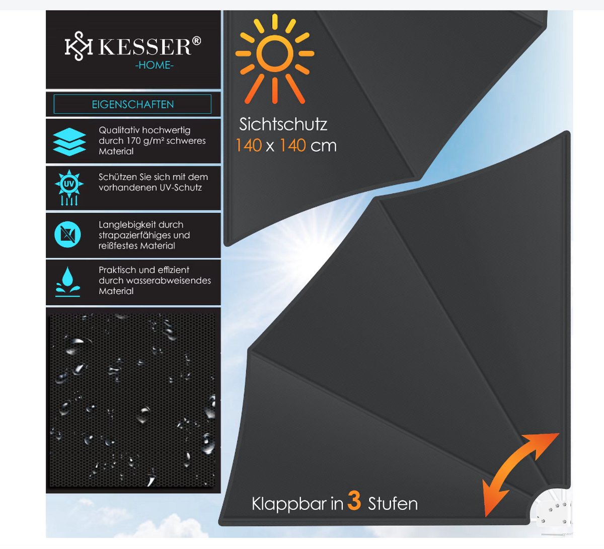 Balkonscherm opvouwbaar 140x140cm - met installatiemateriaal - donkergrijs - Afbeelding 2