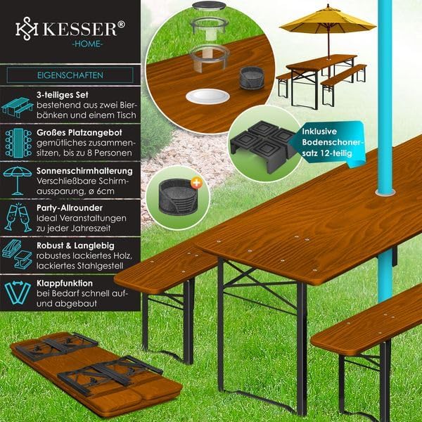Biertafel / picknicktafel XL - tuintafel met banken - 220 x 50 x 75cm- opvouwbaar - hout - bruin - Afbeelding 2