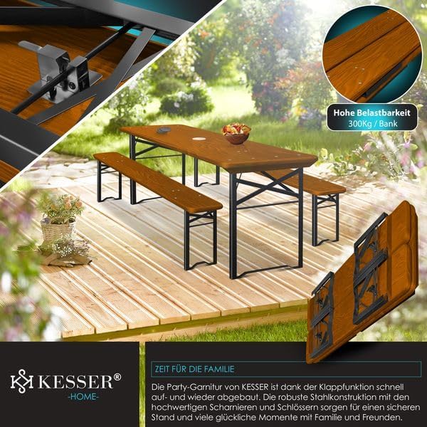 Biertafel / picknicktafel XL - tuintafel met banken - 220 x 50 x 75cm- opvouwbaar - hout - bruin - Afbeelding 4