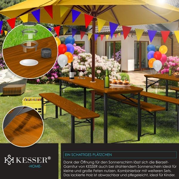 Biertafel / picknicktafel XL - tuintafel met banken - 220 x 50 x 75cm- opvouwbaar - hout - bruin - Afbeelding 5