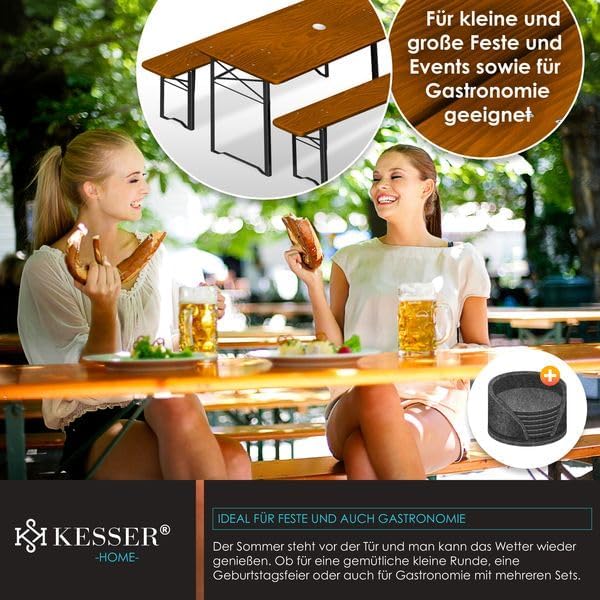 Biertafel / picknicktafel XL - tuintafel met banken - 220 x 50 x 75cm- opvouwbaar - hout - bruin - Afbeelding 6