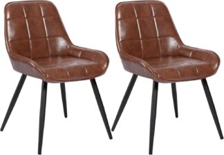 2x eetkamer stoel - bruin - PU leer - met vierkant design - set van 2 stuks