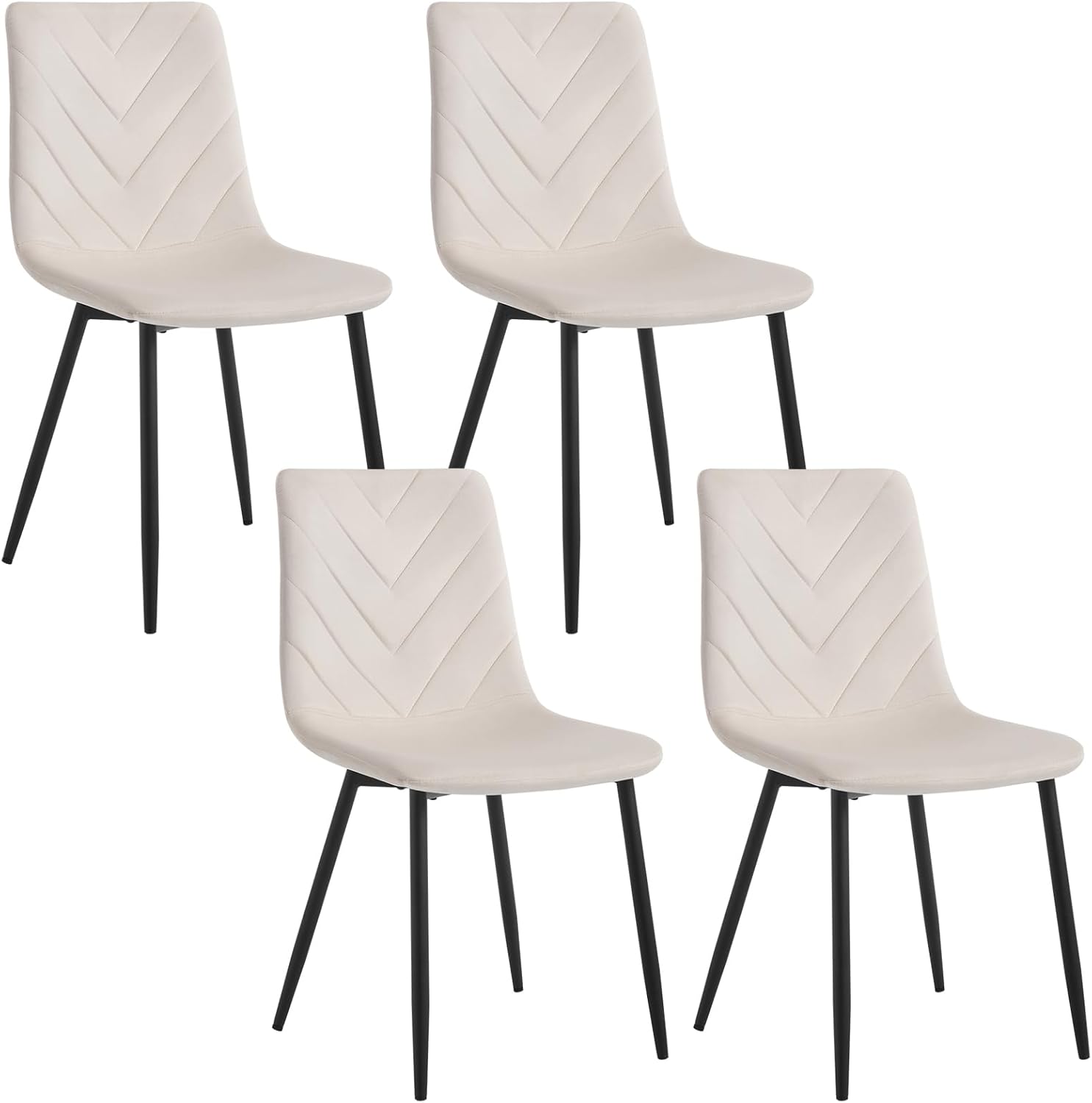 4x eetkamerstoelen - creme - Set van 4 - stof met metaal - met driehoek motief
