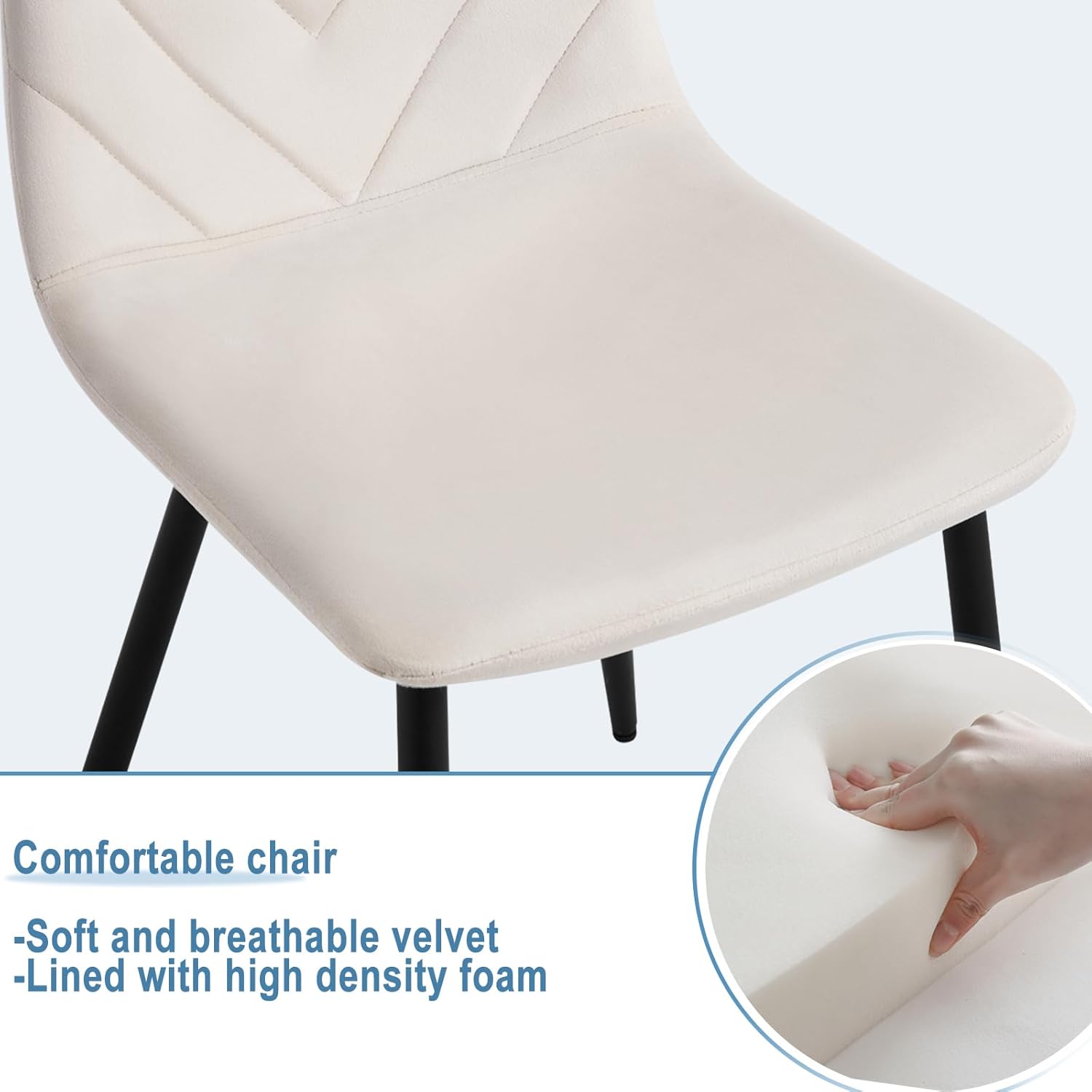 4x eetkamerstoelen - creme - Set van 4 - stof met metaal - met driehoek motief - Afbeelding 4