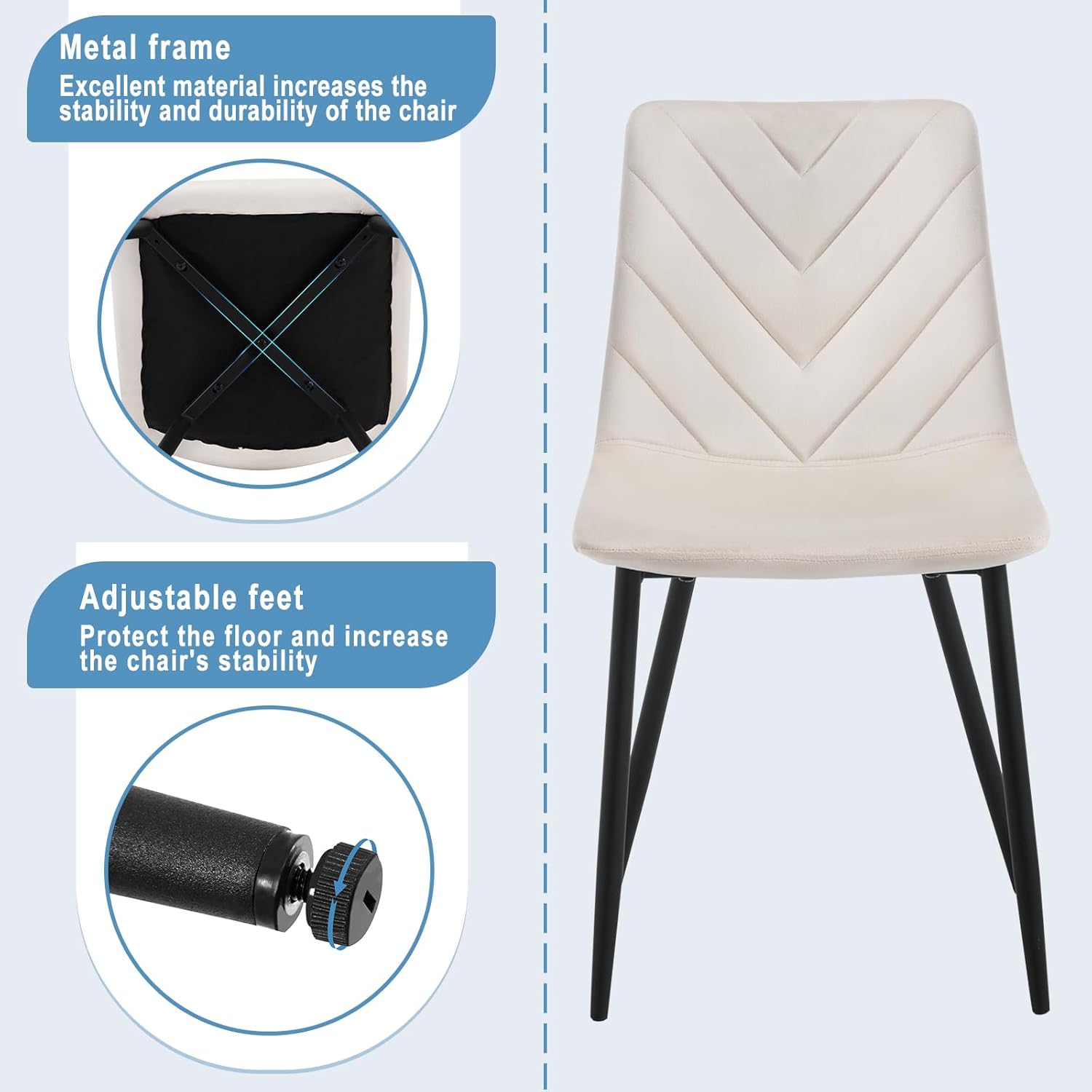 4x eetkamerstoelen - creme - Set van 4 - stof met metaal - met driehoek motief - Afbeelding 5