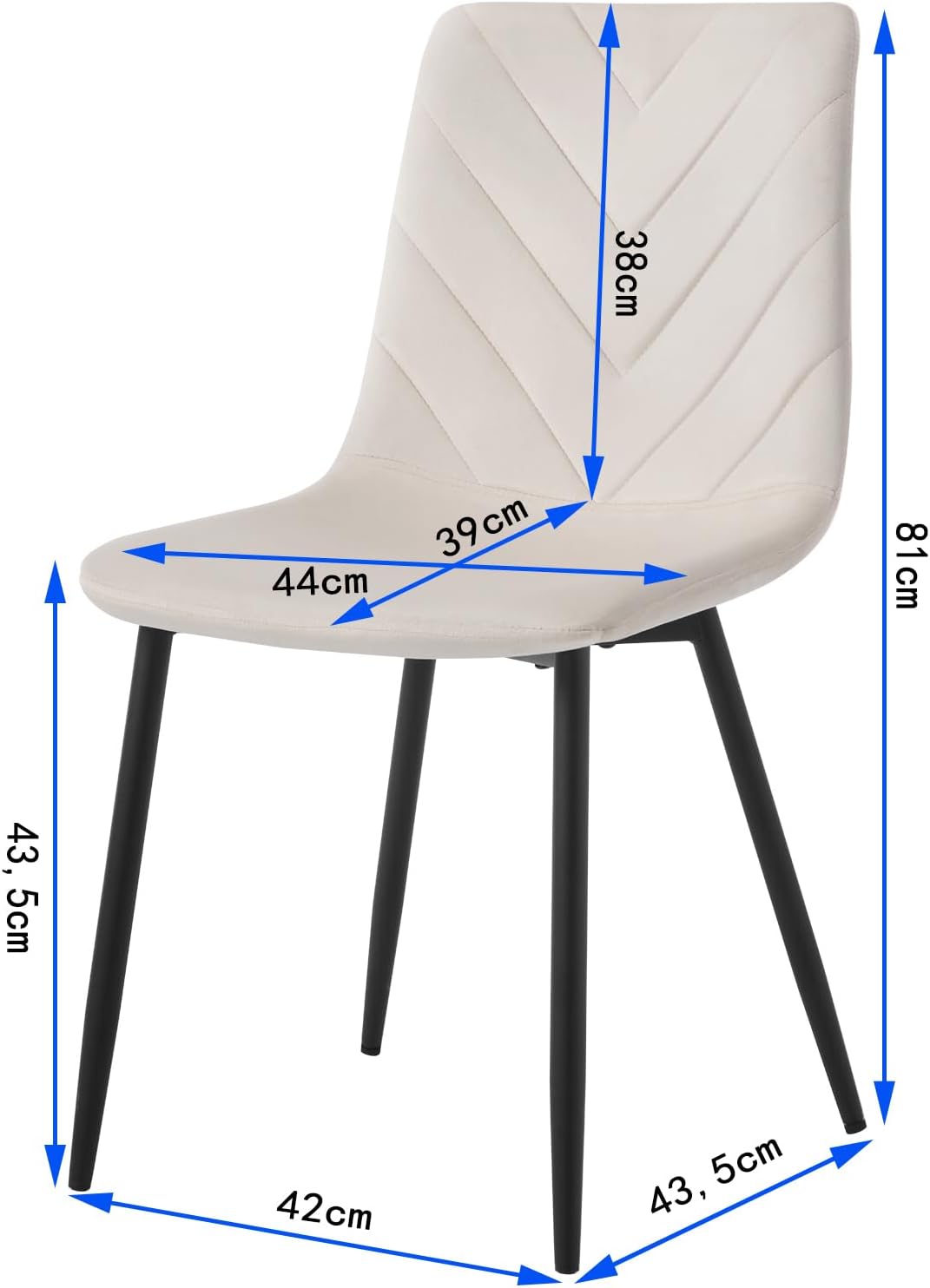 4x eetkamerstoelen - creme - Set van 4 - stof met metaal - met driehoek motief - Afbeelding 6