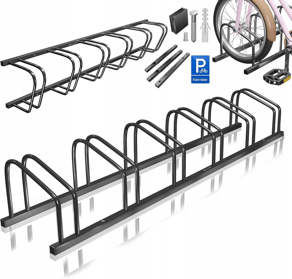 Fietsrek / fietstandaard voor 6 fietsen - lengte 160 cm - 37 cm wielafstand voor bandbreedtes van 30-65 mm -zwart
