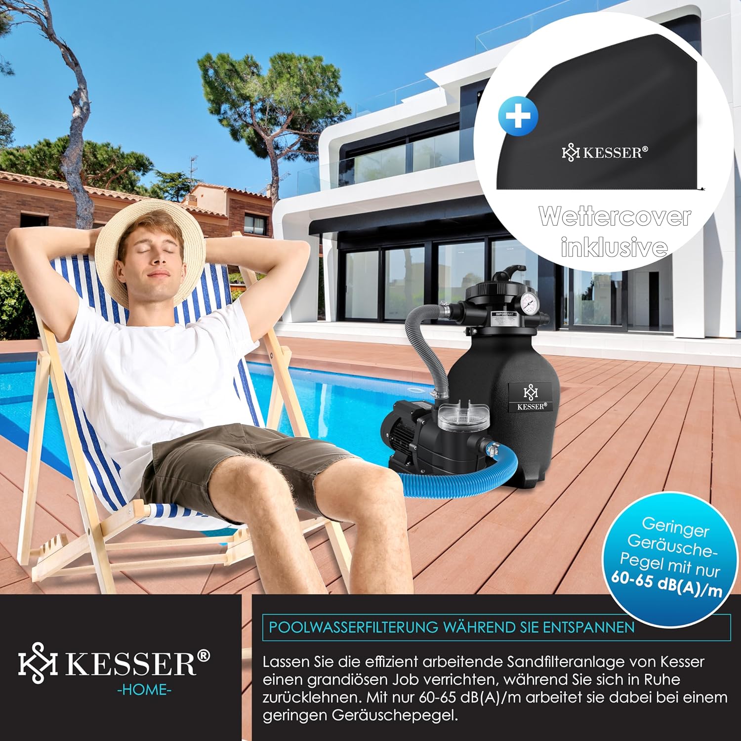 Zandfilterinstallatie zandfilter / zwembadfilter - met 700 g filterballen - 10 m³/h filterinstallatie / 10.200 l/u - met 7-weg ventiel met drukweergave - Afbeelding 3