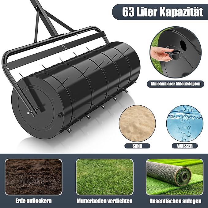 Gazonwals - handwals - gazonroller - metaal - 63 liter / 99 cm breed - vullen met water of zand - inclusief 5 x spikes en handschoenen - Afbeelding 5