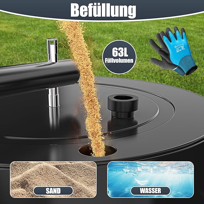 Gazonwals - handwals - gazonroller - metaal - 63 liter / 99 cm breed - vullen met water of zand - inclusief 5 x spikes en handschoenen - Afbeelding 6