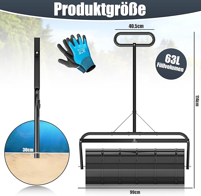 Gazonwals - handwals - gazonroller - metaal - 63 liter / 99 cm breed - vullen met water of zand - inclusief 5 x spikes en handschoenen - Afbeelding 7