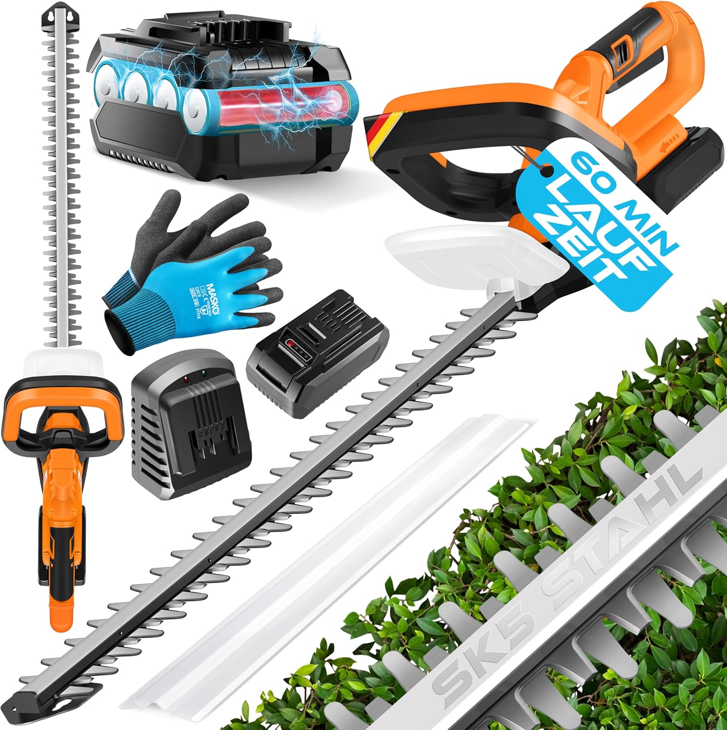 Accu heggenschaar - 57cm snijlengte - incl. handschoenen, beschermhoes en 21 V accu 2,0 Ah accu met oplader