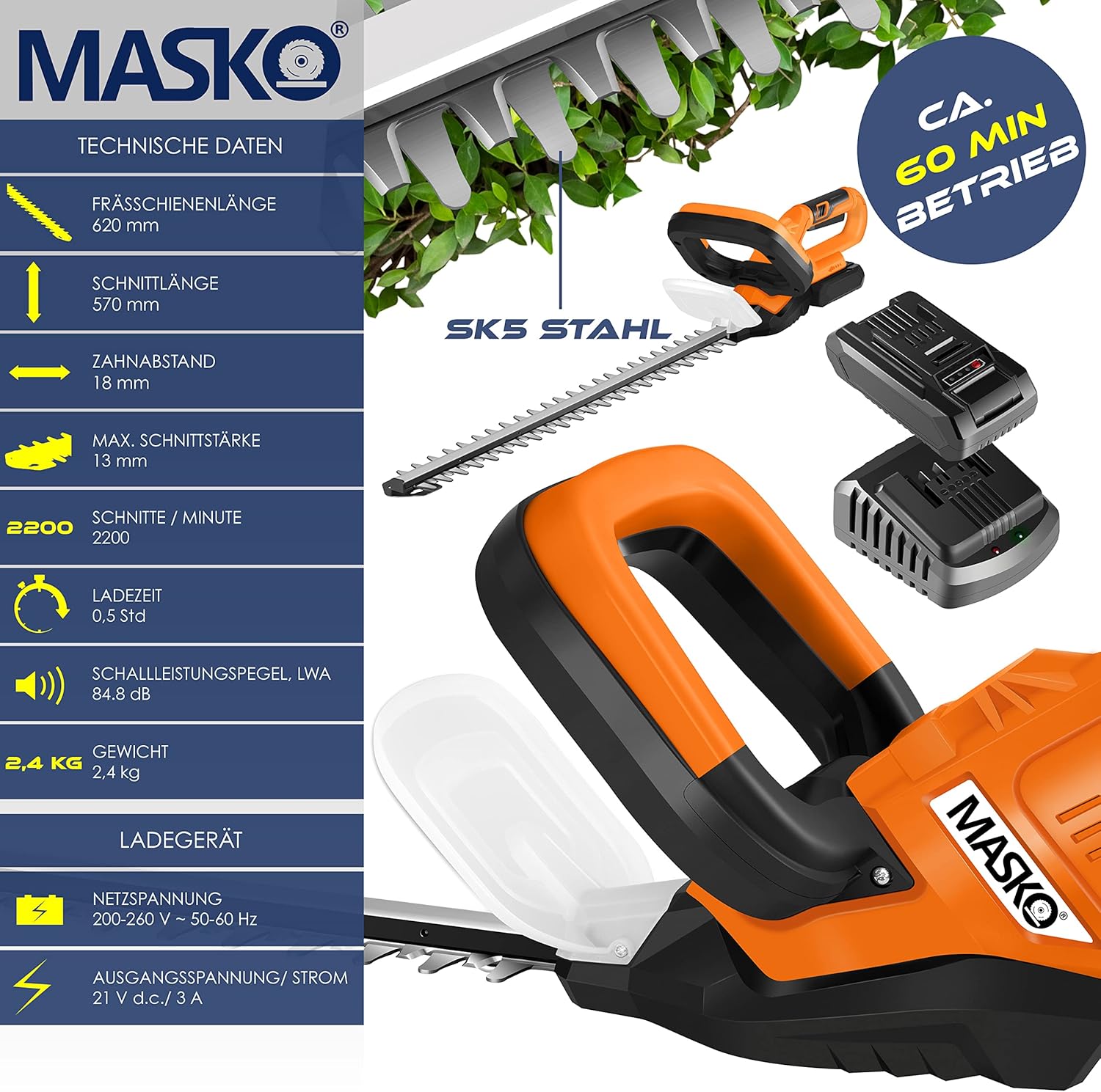 Accu heggenschaar - 57cm snijlengte - incl. handschoenen, beschermhoes en 21 V accu 2,0 Ah accu met oplader - Afbeelding 2