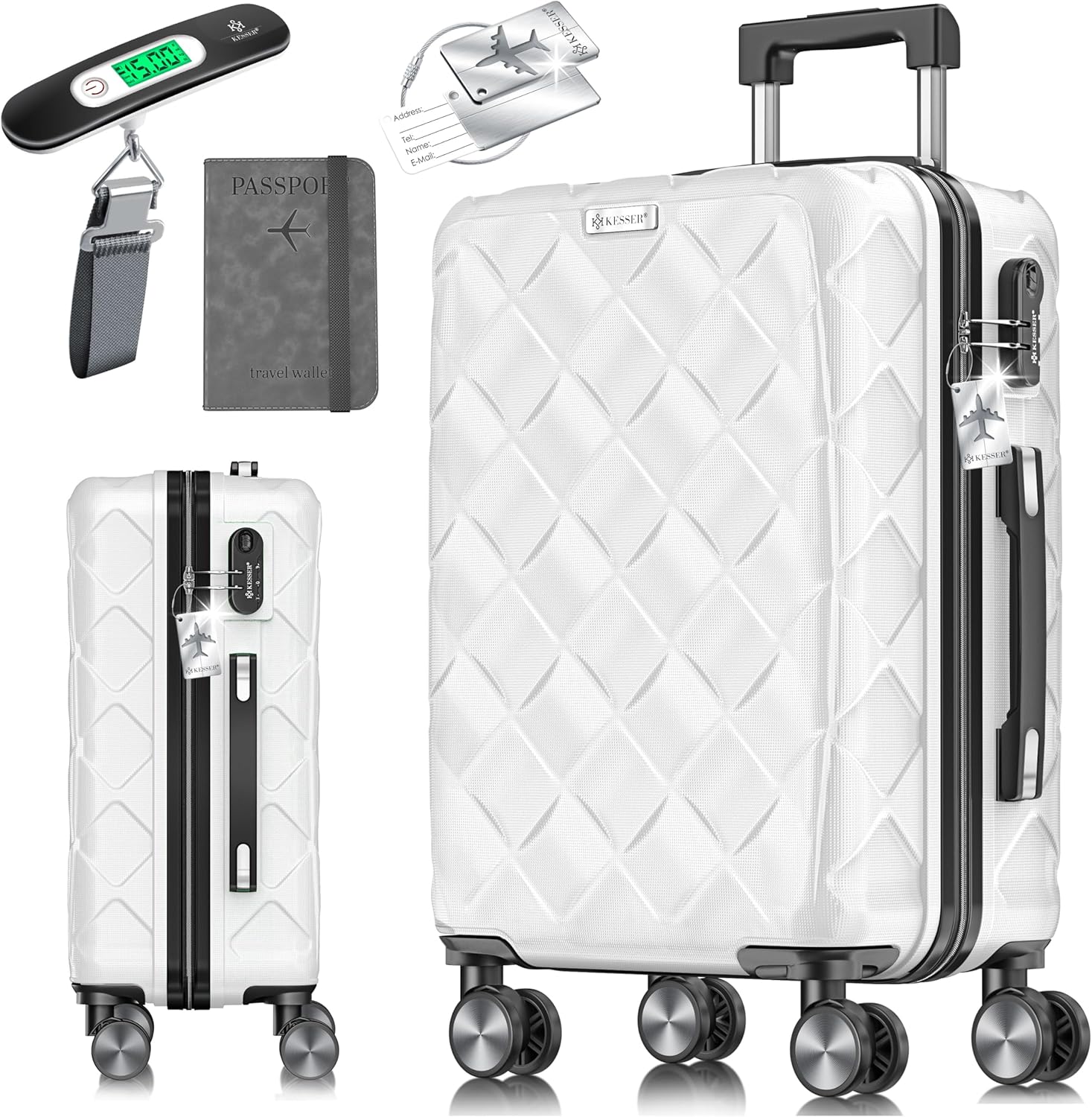 Reiskoffer- met wielen - hardcase - 66 cm / 84 liter - met slot - wit