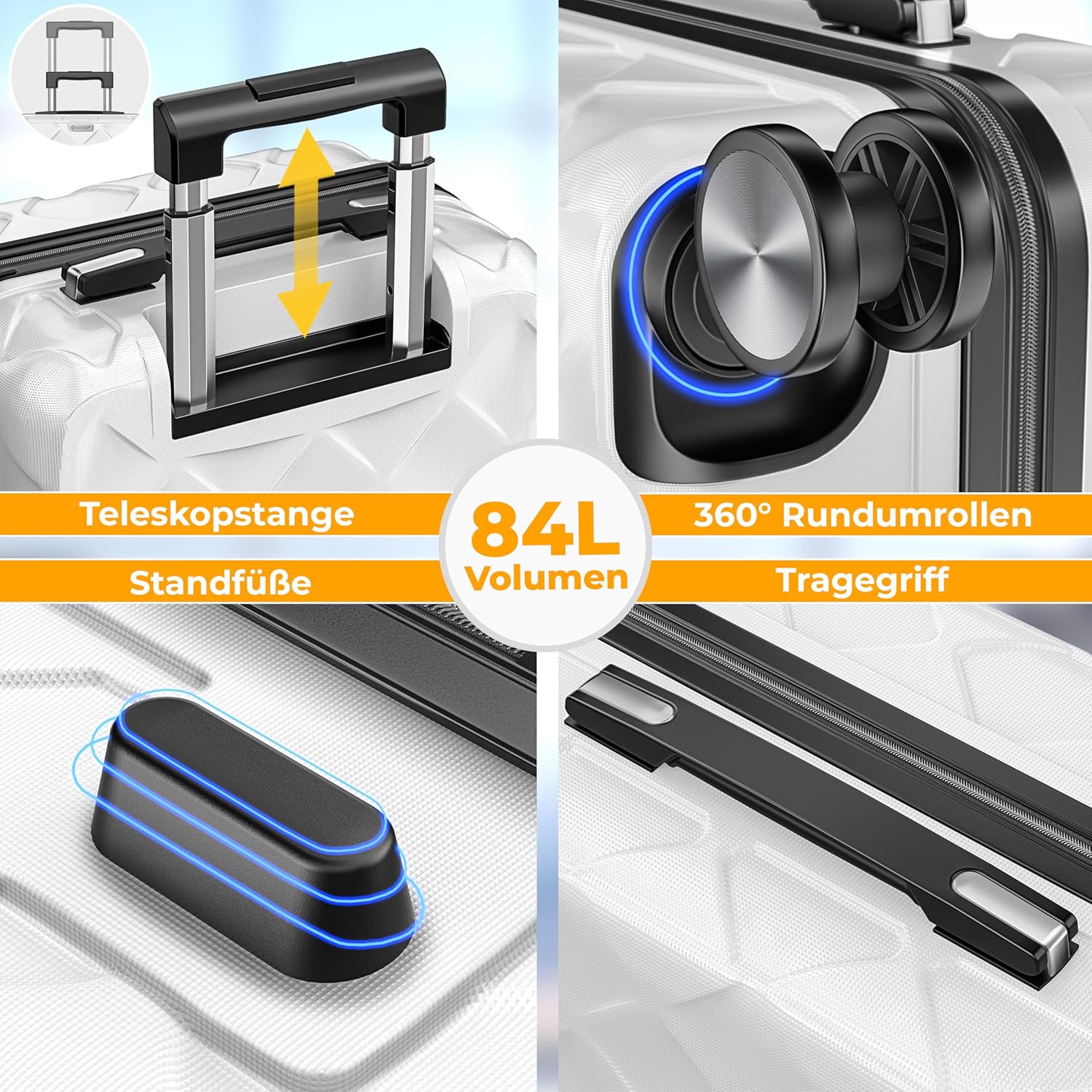 Reiskoffer- met wielen - hardcase - 66 cm / 84 liter - met slot - wit - Afbeelding 5