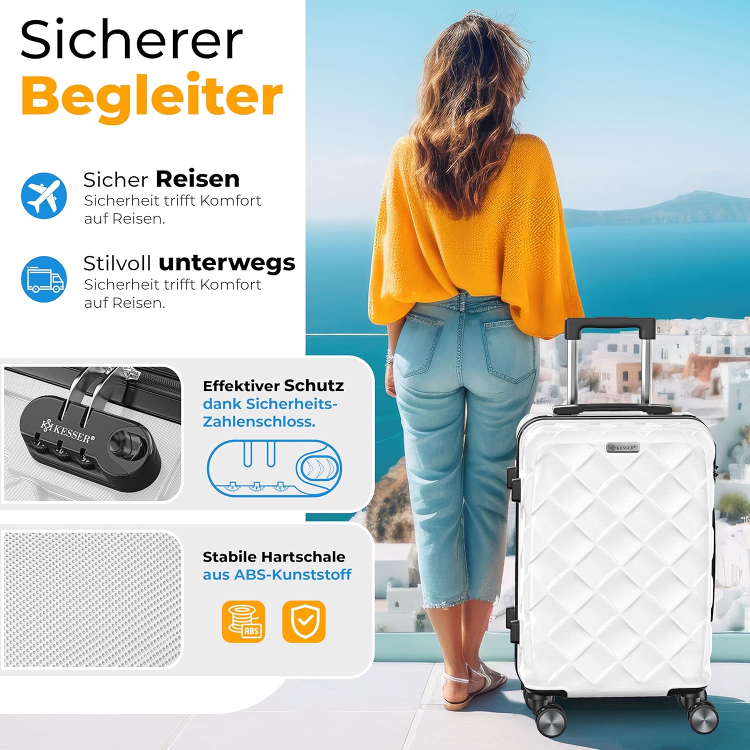 Reiskoffer- met wielen - hardcase - 66 cm / 84 liter - met slot - wit - Afbeelding 6