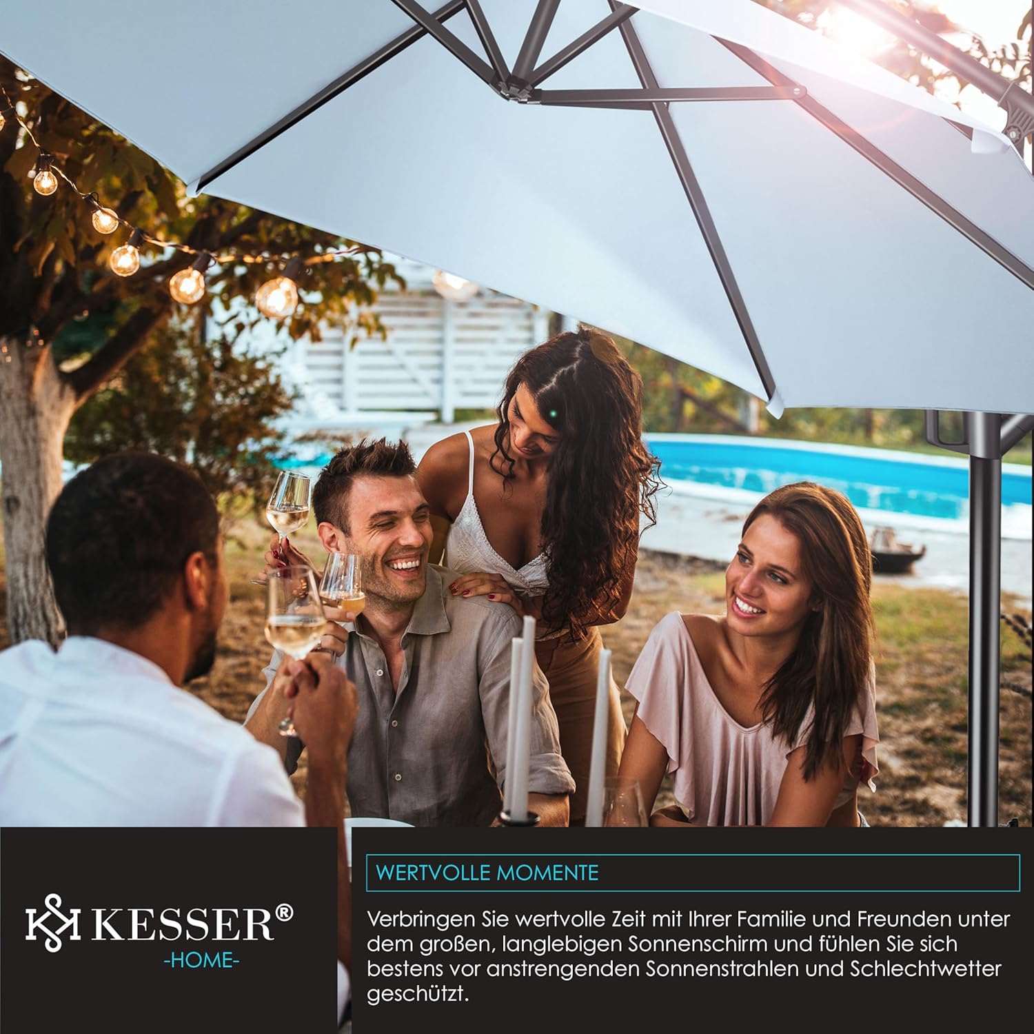 Zweefparasol - diameter 300cm - parasol 360° draaibaar - met beschermhoes - hemelblauw - Afbeelding 6