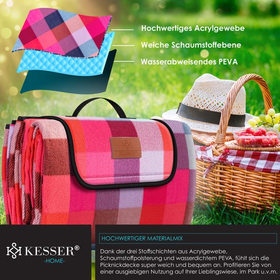 Picknickkleed waterdicht 200x200 cm - geïsoleerd buitenkleed voor 4-6 Personen - wasbaar - rood tinten - Afbeelding 2
