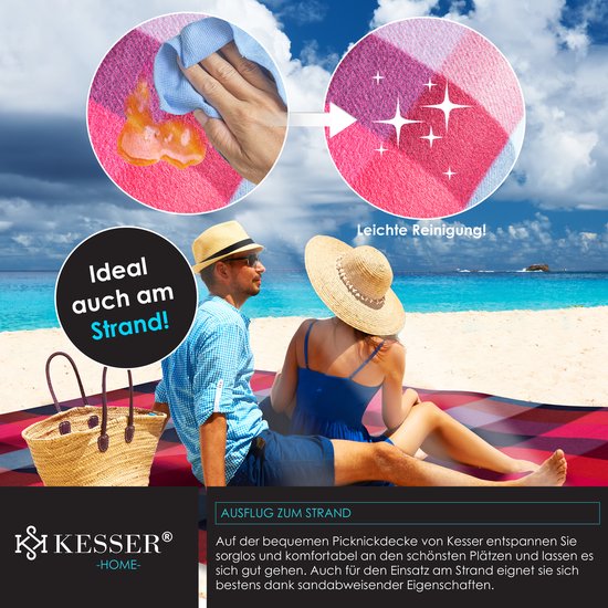 Picknickkleed waterdicht 200x200 cm - geïsoleerd buitenkleed voor 4-6 Personen - wasbaar - rood tinten - Afbeelding 3