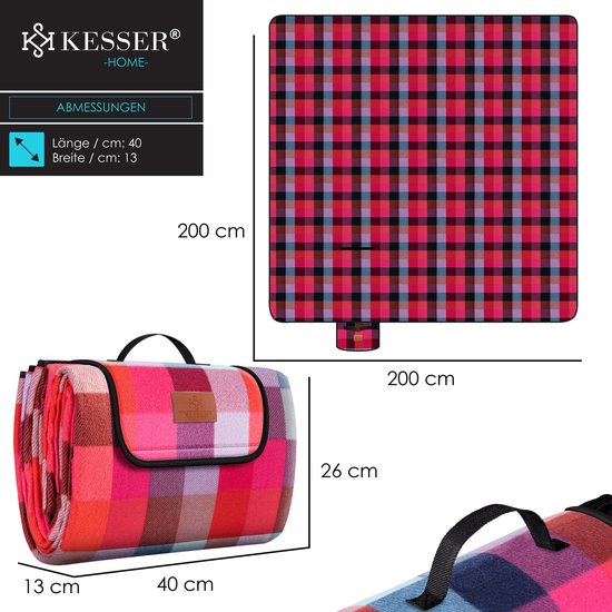 Picknickkleed waterdicht 200x200 cm - geïsoleerd buitenkleed voor 4-6 Personen - wasbaar - rood tinten - Afbeelding 5