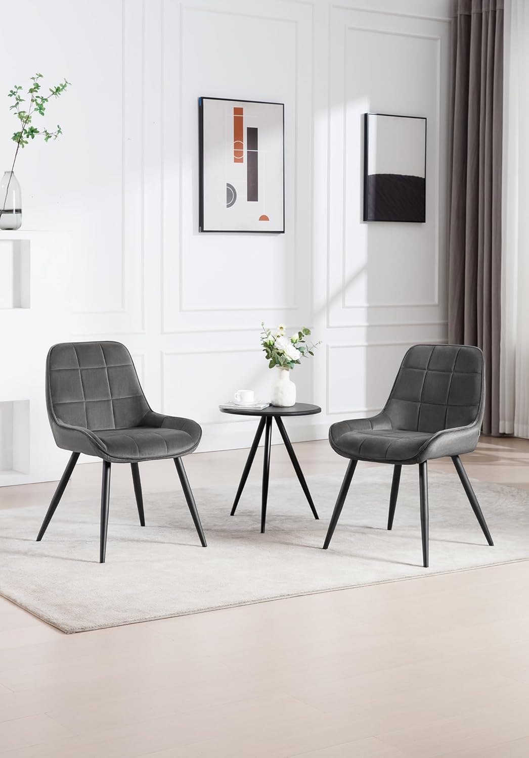 2x eetkamerstoel / kuipstoel / keukenstoel - stoffen zitting met metalen frame - donkergrijs - set van 2 stuks - Afbeelding 3