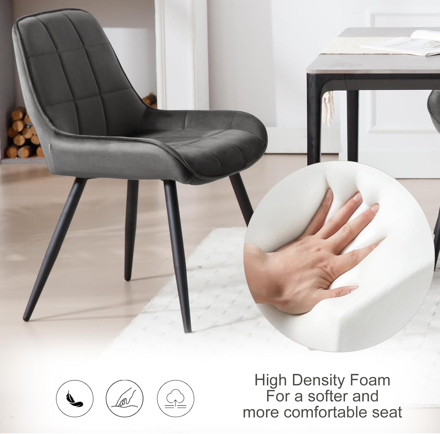 2x eetkamerstoel / kuipstoel / keukenstoel - stoffen zitting met metalen frame - donkergrijs - set van 2 stuks - Afbeelding 7