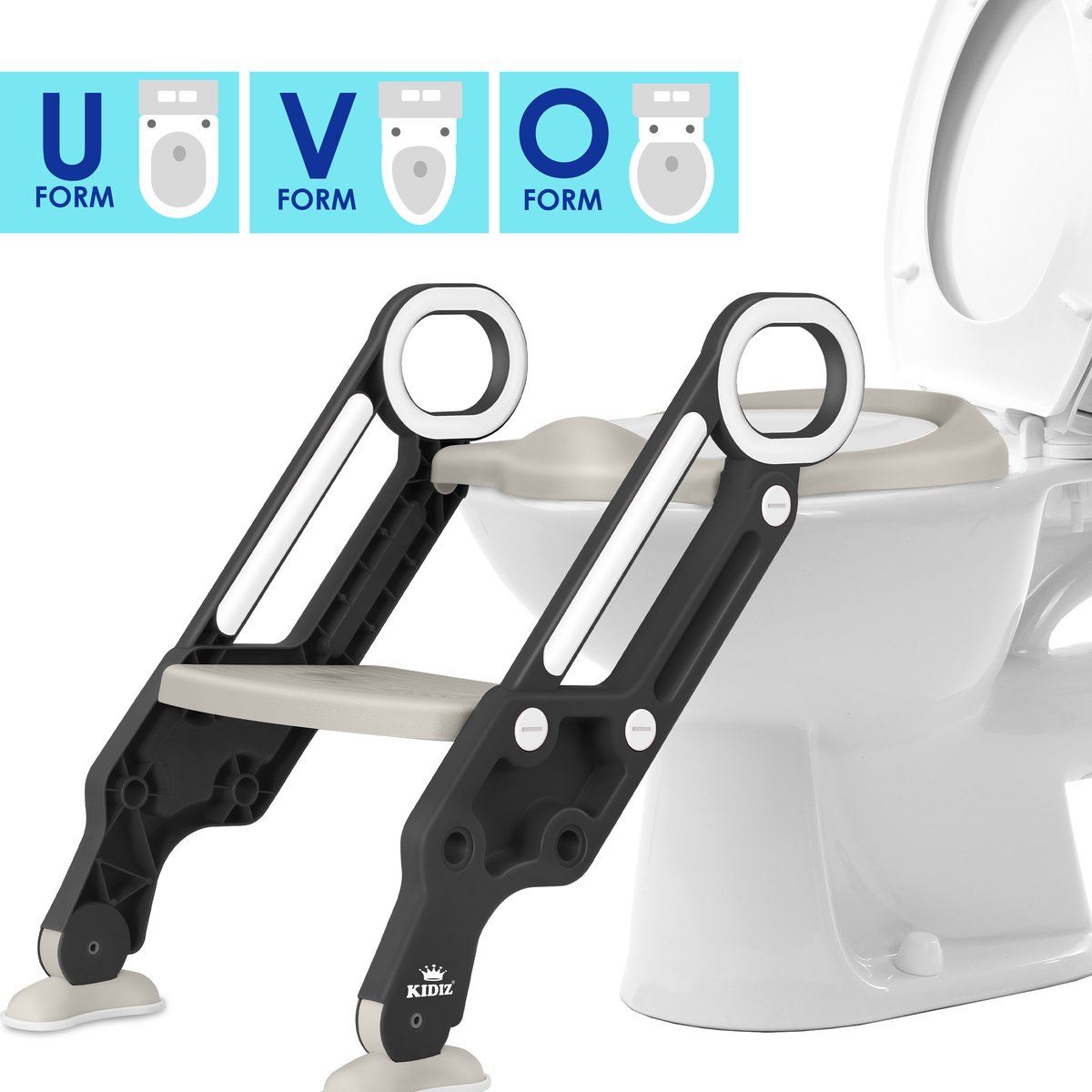 Toiletbril voor kinderen met opstapje - kindertoiletbril / toilettrainer - hoogte verstelbaar - grijs - Afbeelding 3