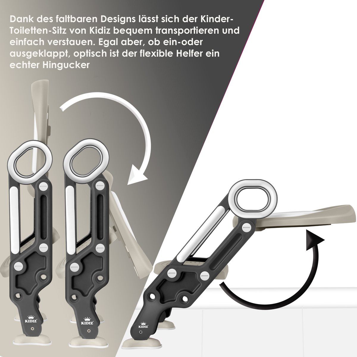 Toiletbril voor kinderen met opstapje - kindertoiletbril / toilettrainer - hoogte verstelbaar - grijs - Afbeelding 7
