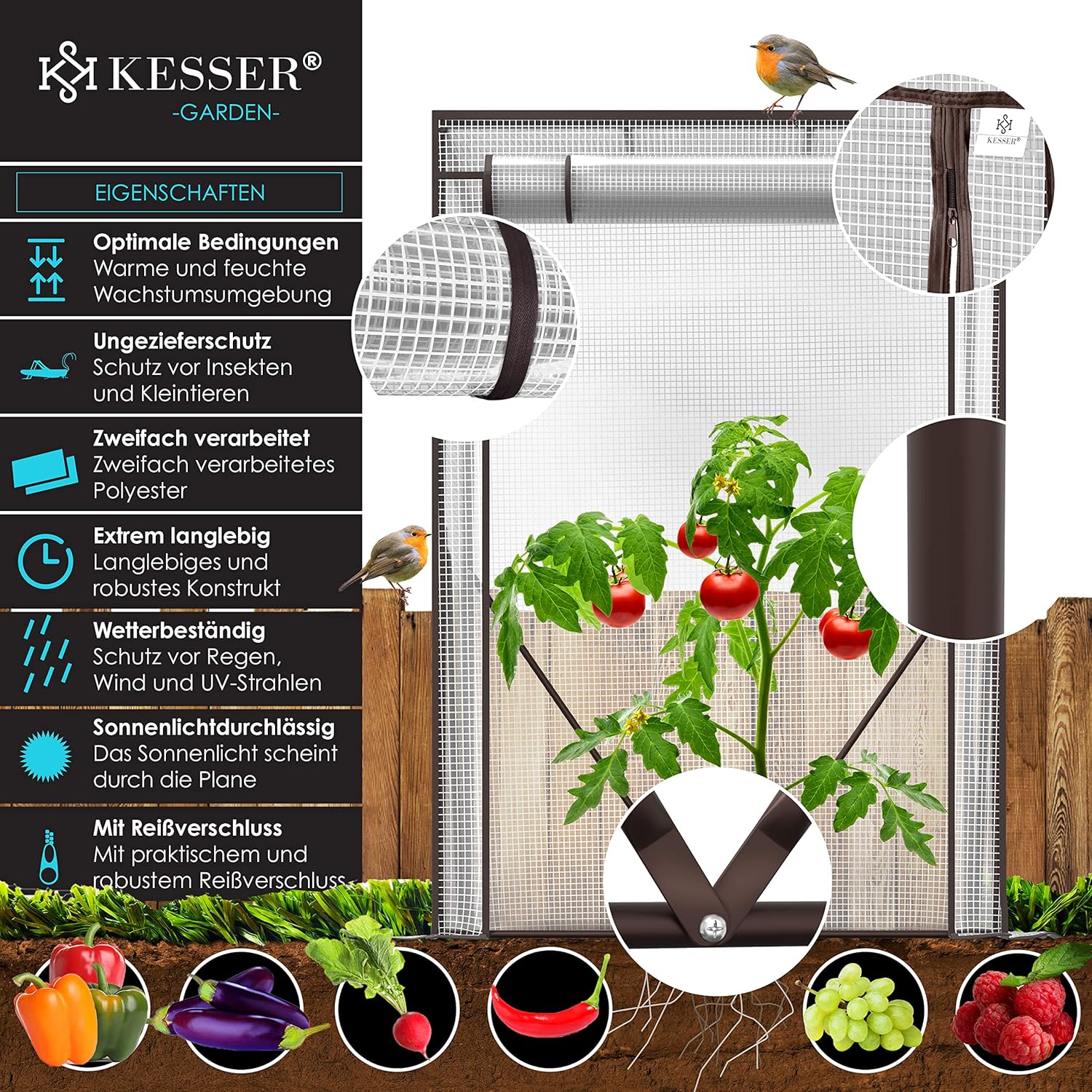 tomatenkas / tuinkas / foliekas - met oproldeur - 100 x 50 x 150 cm - voor tuin en balkon - Afbeelding 8