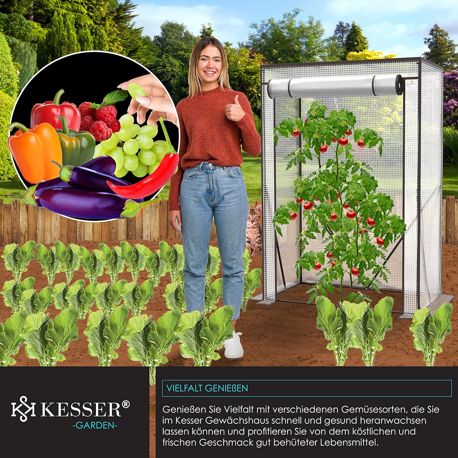 tomatenkas / tuinkas / foliekas - met oproldeur - 100 x 50 x 150 cm - voor tuin en balkon - Afbeelding 4