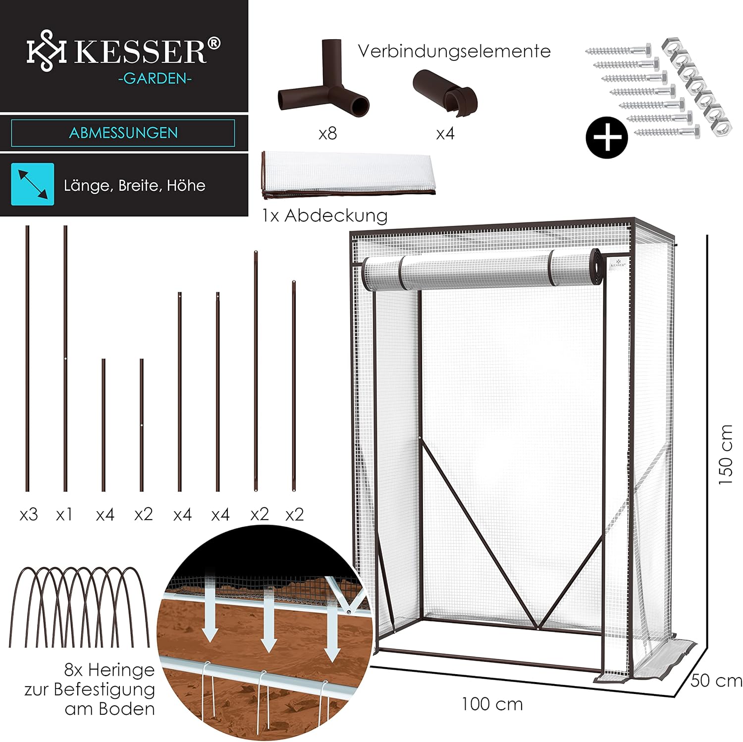 tomatenkas / tuinkas / foliekas - met oproldeur - 100 x 50 x 150 cm - voor tuin en balkon - Afbeelding 2