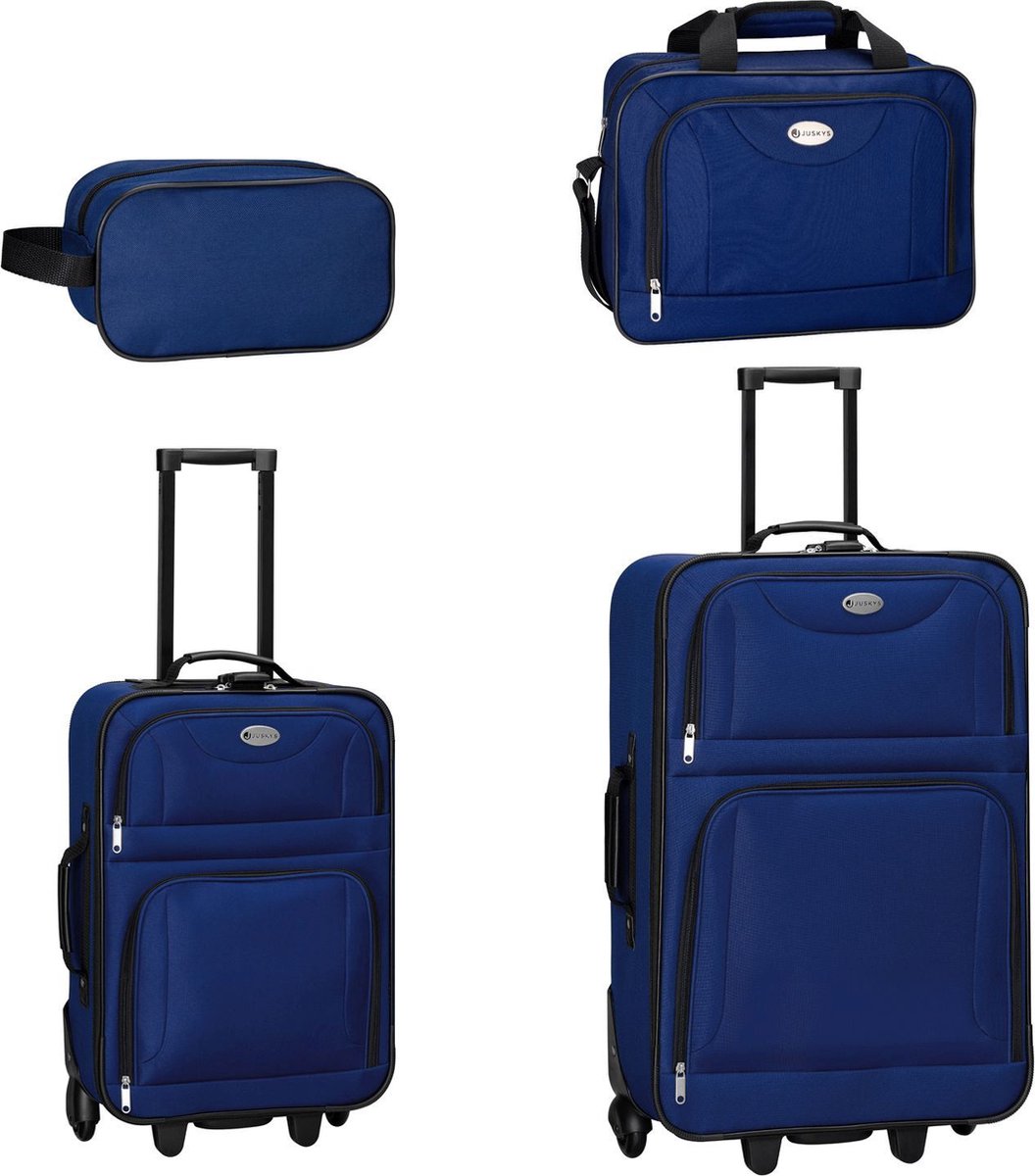 4-delige trolley kofferset - softcase (mesh) - met wieltjes - telescopisch handvat - blauw