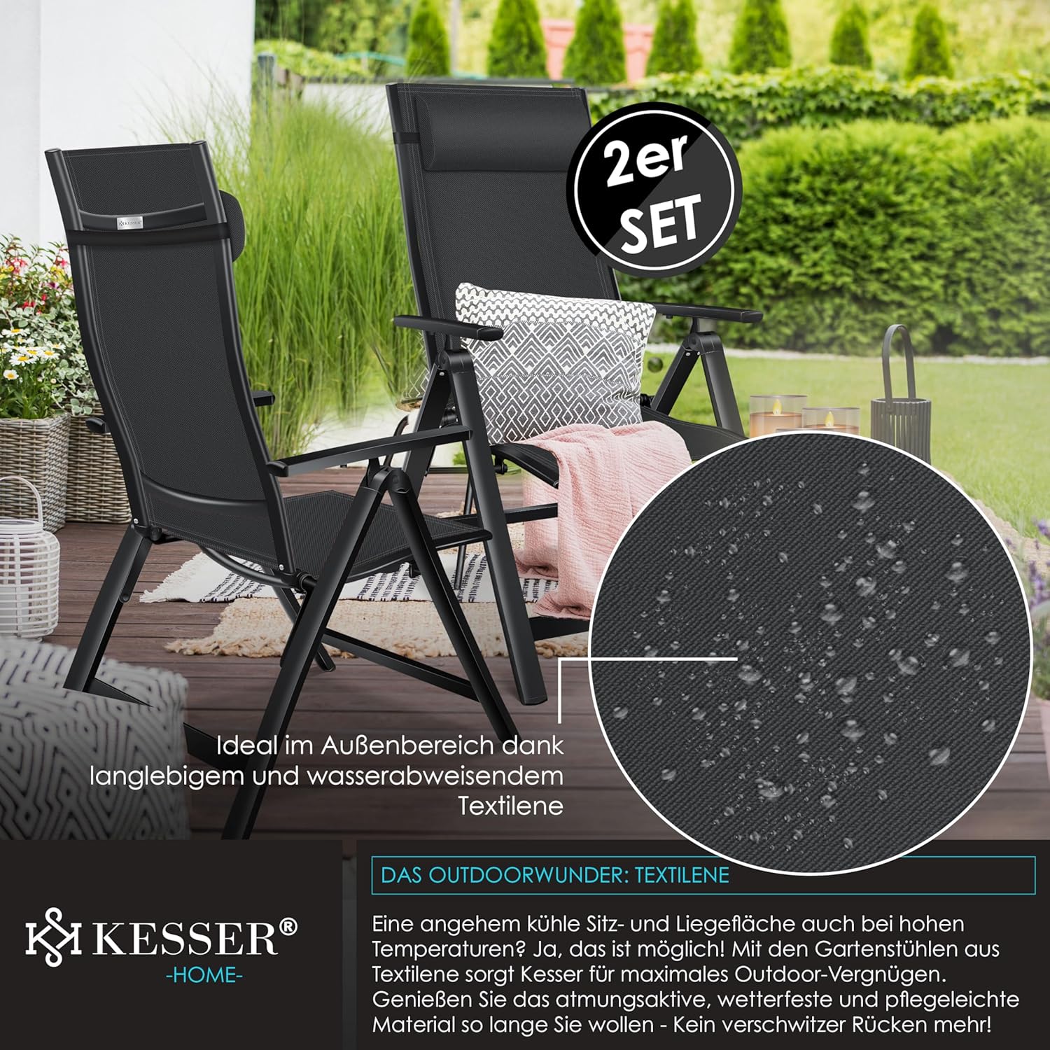 Set van 2 campingstoelen, vouwstoel, stof, Oxfort, klapstoel, vissersstoel, regisseur, metaal, B 53 x D 46 x H 74 cm, kleuren: grijs
