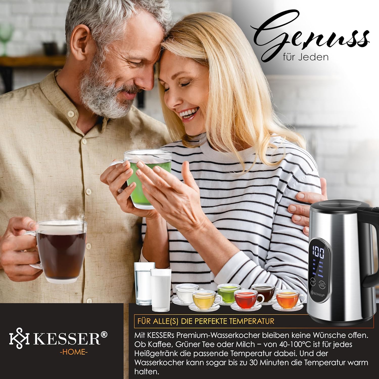 RVS waterkoker - 1,7 liter - LED-display - 4 standen - van 40°C tot 100°C -warmhoudfunctie - 2200 watt - Afbeelding 5