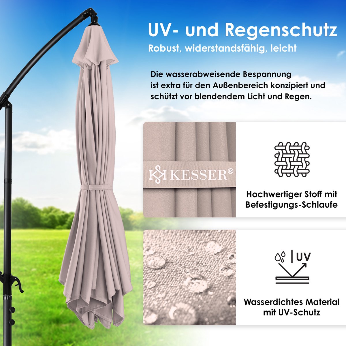 Zweefparasol met voet - diameter 350 cm - parasol 360° draaibaar - met beschermhoes - taupe - Afbeelding 10