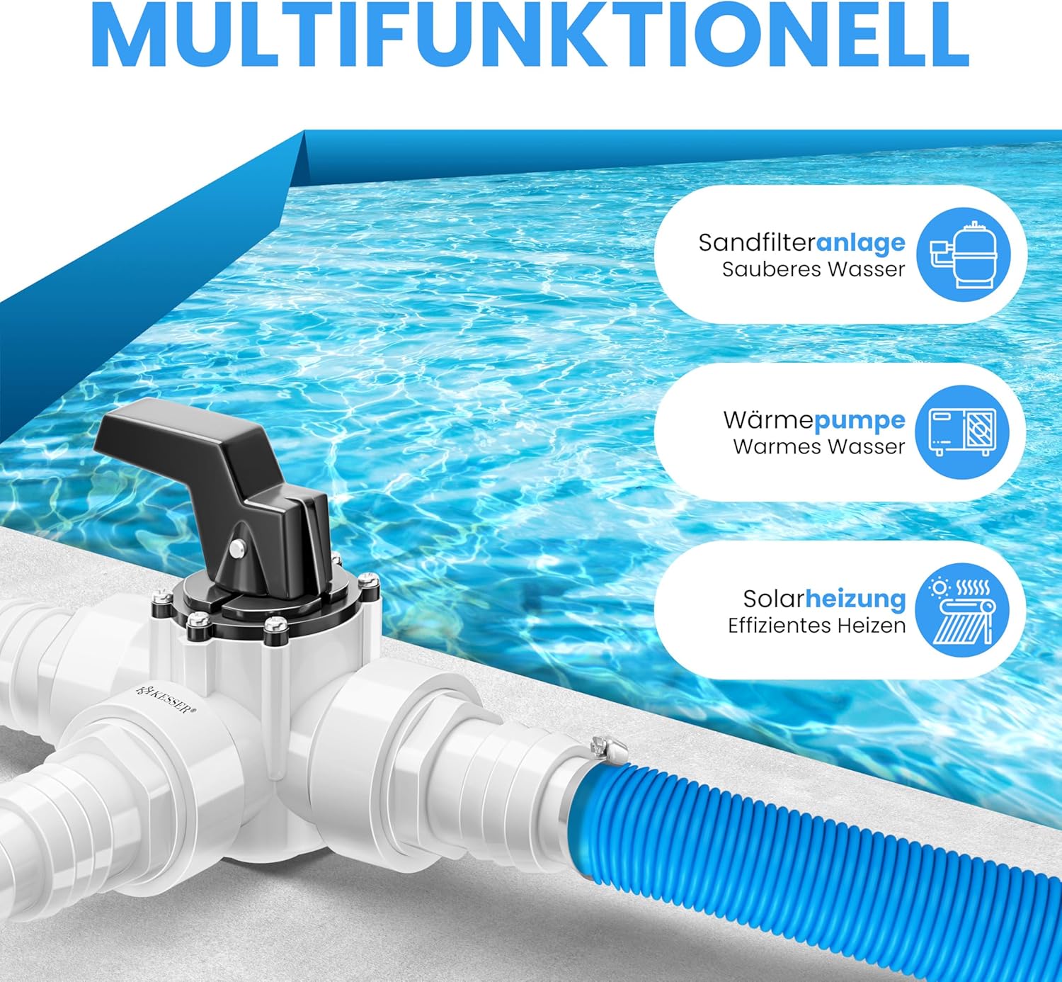 Bypass set zwembad - zwembadslang adapter - 32/38 mm - 12 delig - ideaal voor zandfiltersysteem - Afbeelding 3