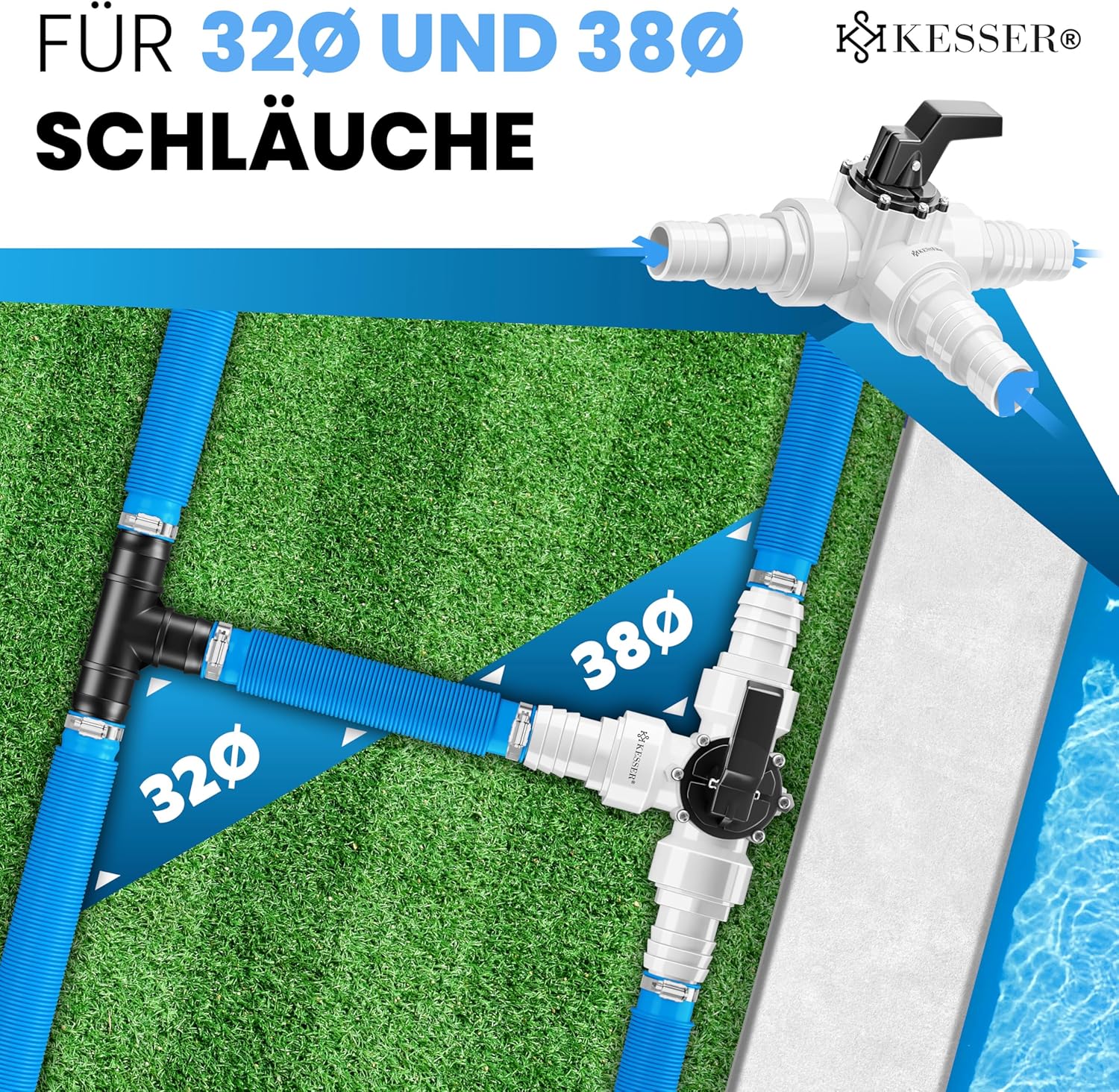Bypass set zwembad - zwembadslang adapter - 32/38 mm - 12 delig - ideaal voor zandfiltersysteem - Afbeelding 4