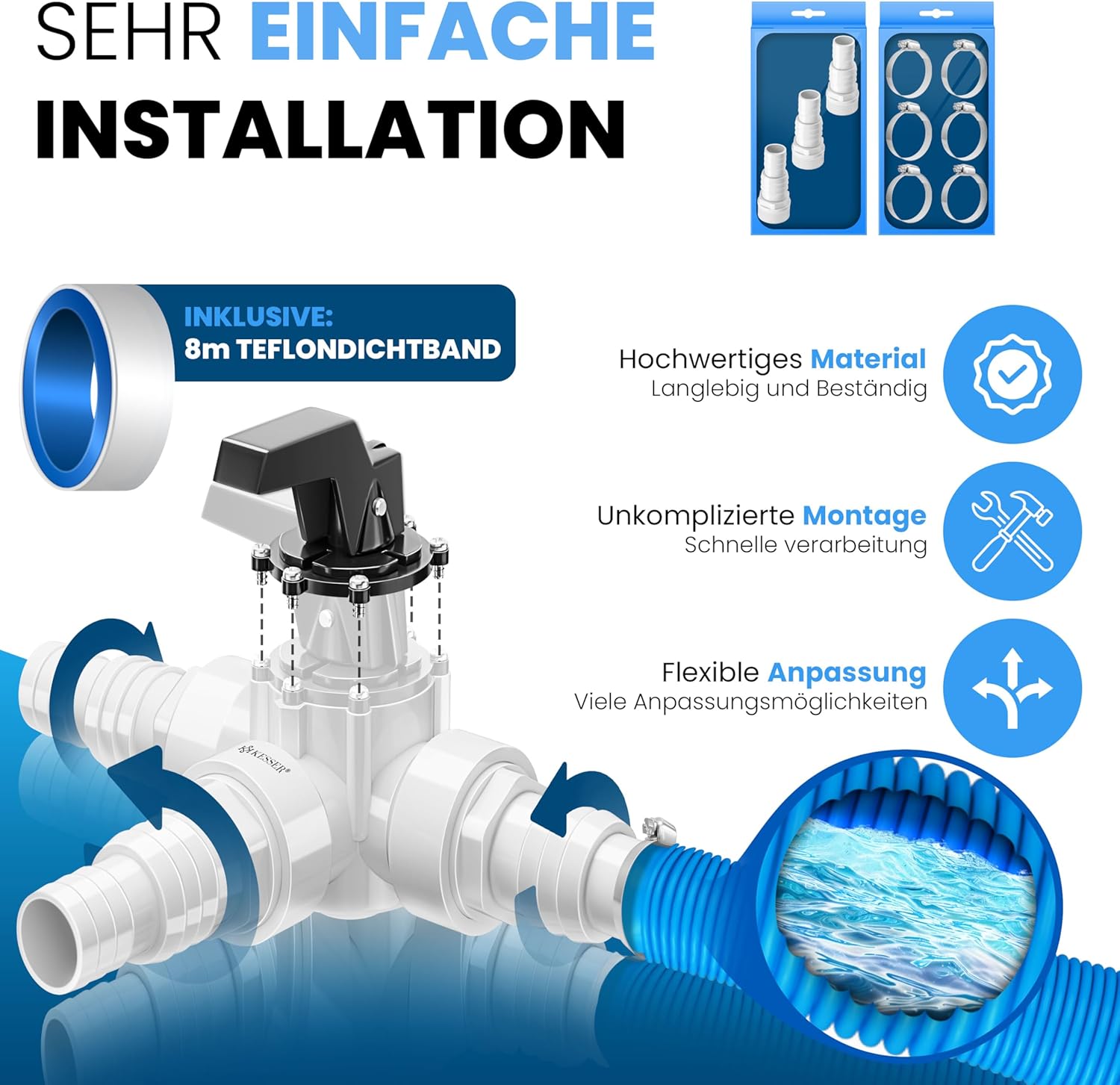 Bypass set zwembad - zwembadslang adapter - 32/38 mm - 12 delig - ideaal voor zandfiltersysteem - Afbeelding 5