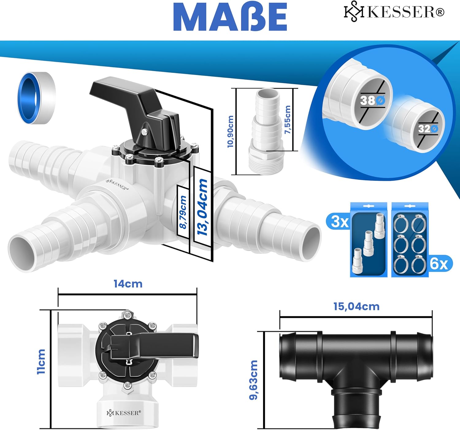 Bypass set zwembad - zwembadslang adapter - 32/38 mm - 12 delig - ideaal voor zandfiltersysteem - Afbeelding 8