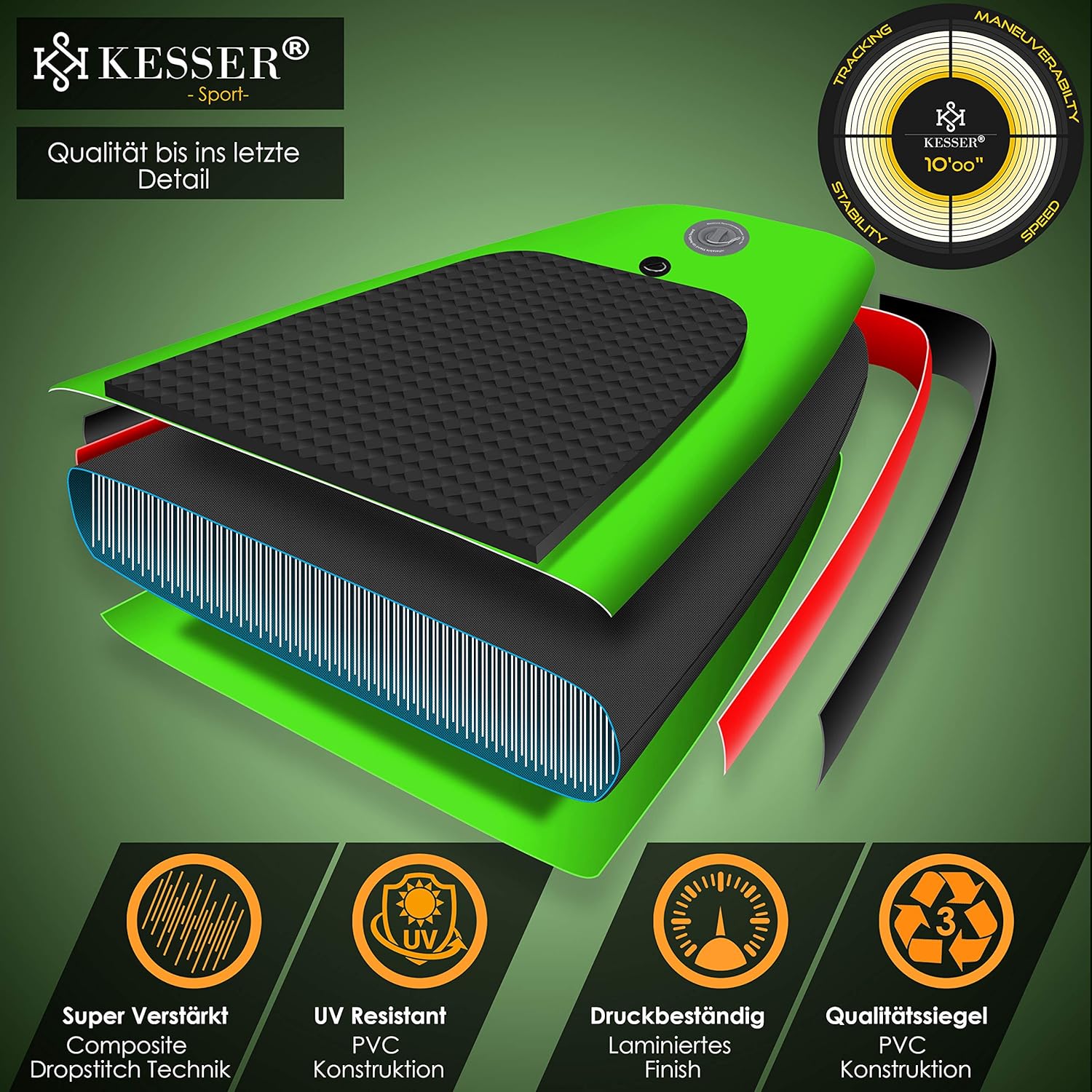 Kesser - SUP Board opblaasset - Stand Up Paddle Board - lengte 320 cm - 6 inch dikte - met accessoires - maximaal 130 kg - Afbeelding 4